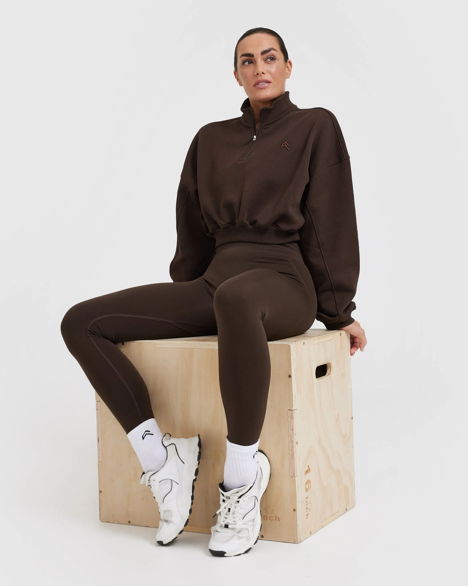 All Day Cosy Crop 1/4 Zip Sweatshirt | 70% Cocoa - Image 5