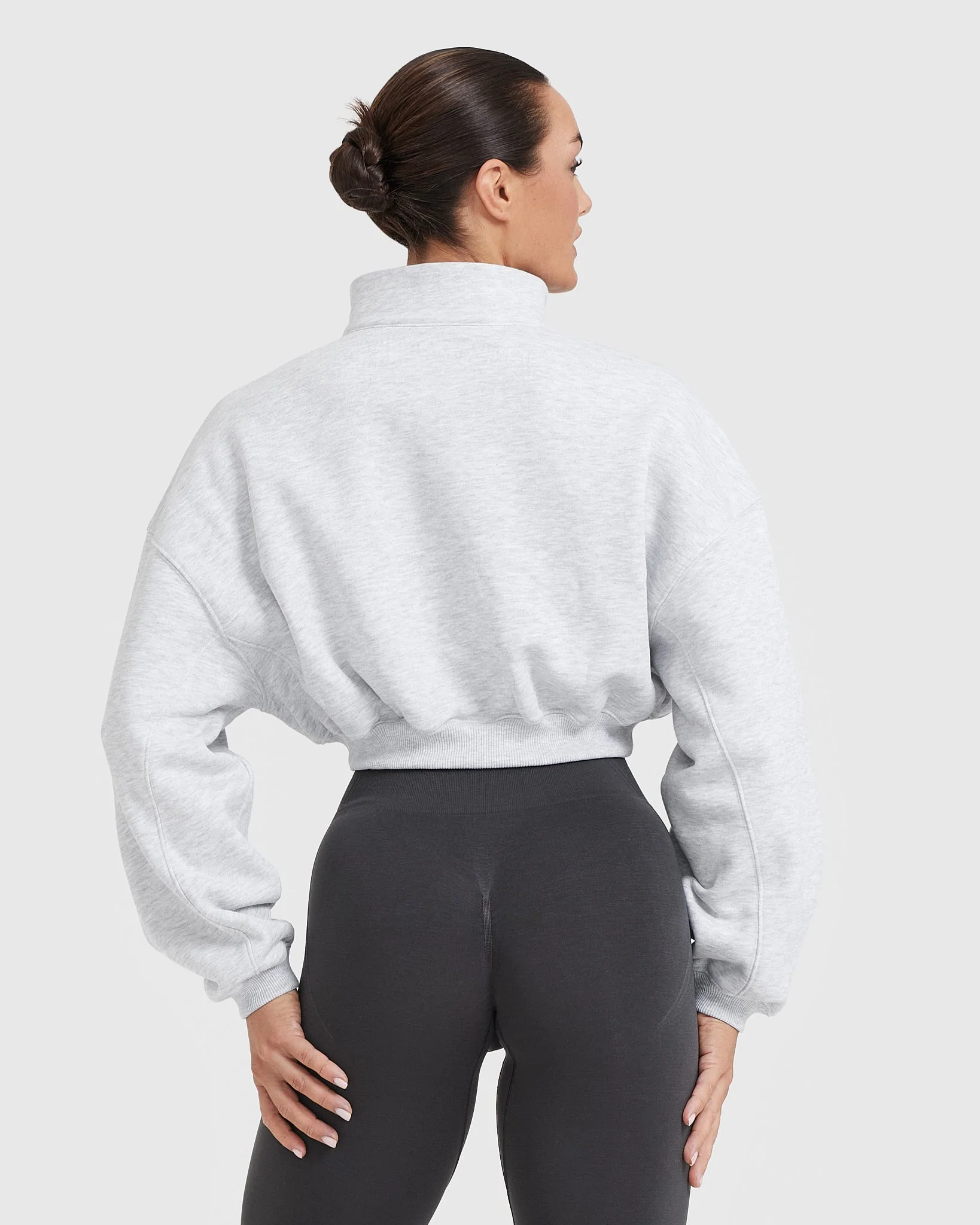 All Day Cosy Crop 1/4 Zip Sweatshirt | Light Grey Marl - Image 2