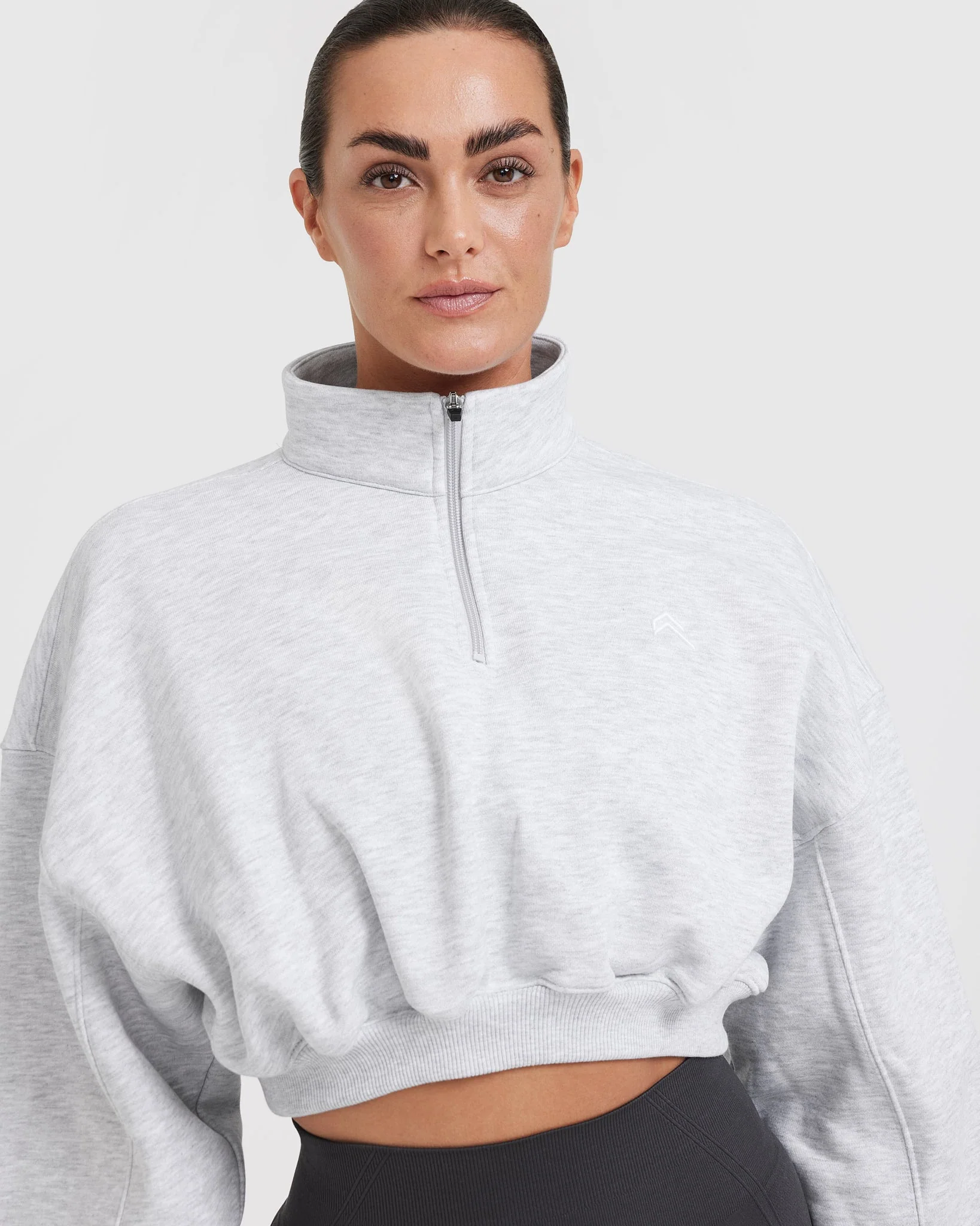 All Day Cosy Crop 1/4 Zip Sweatshirt | Light Grey Marl - Image 4