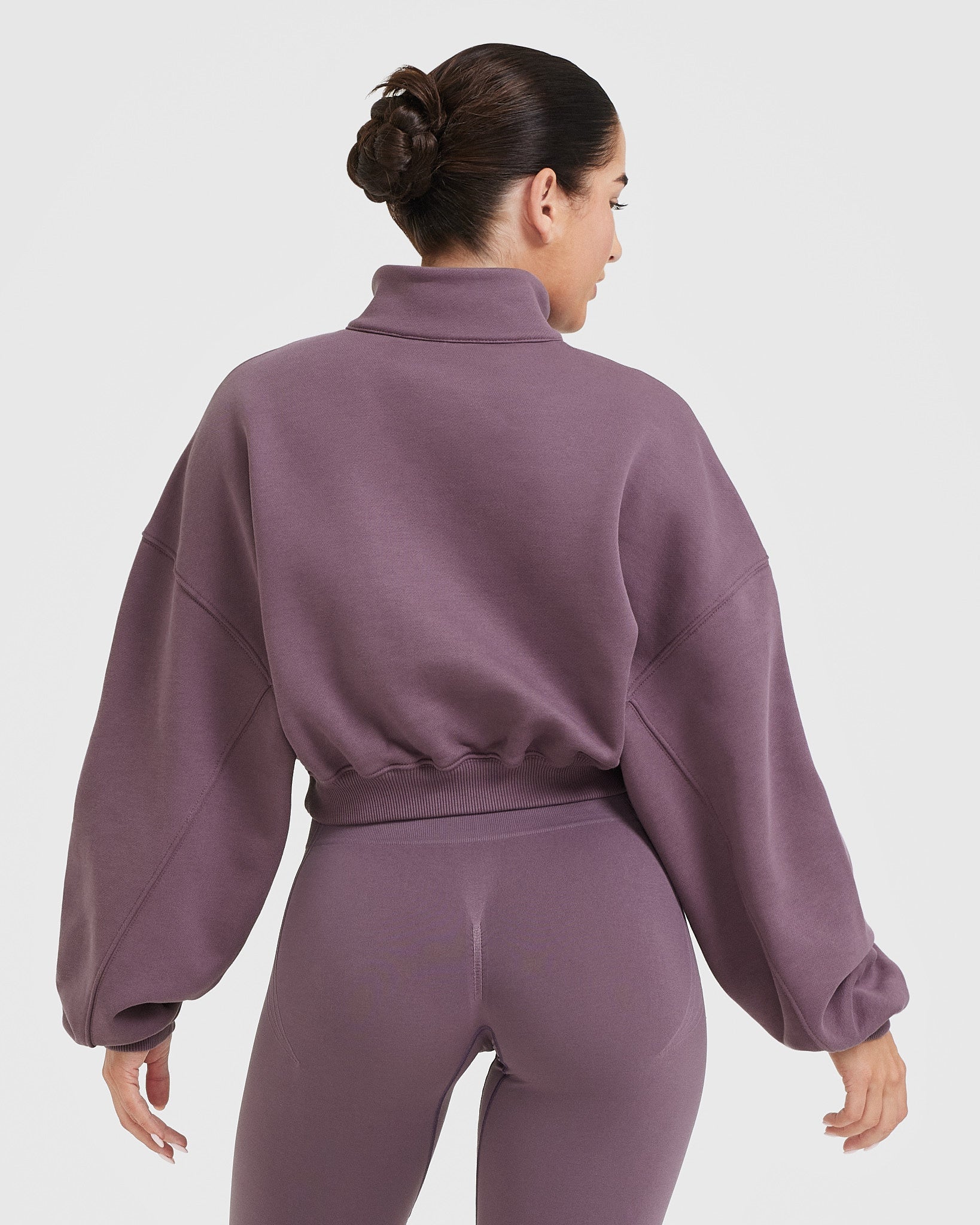 All Day Cosy Crop 1/4 Zip Sweatshirt | Vintage Purple - Image 2