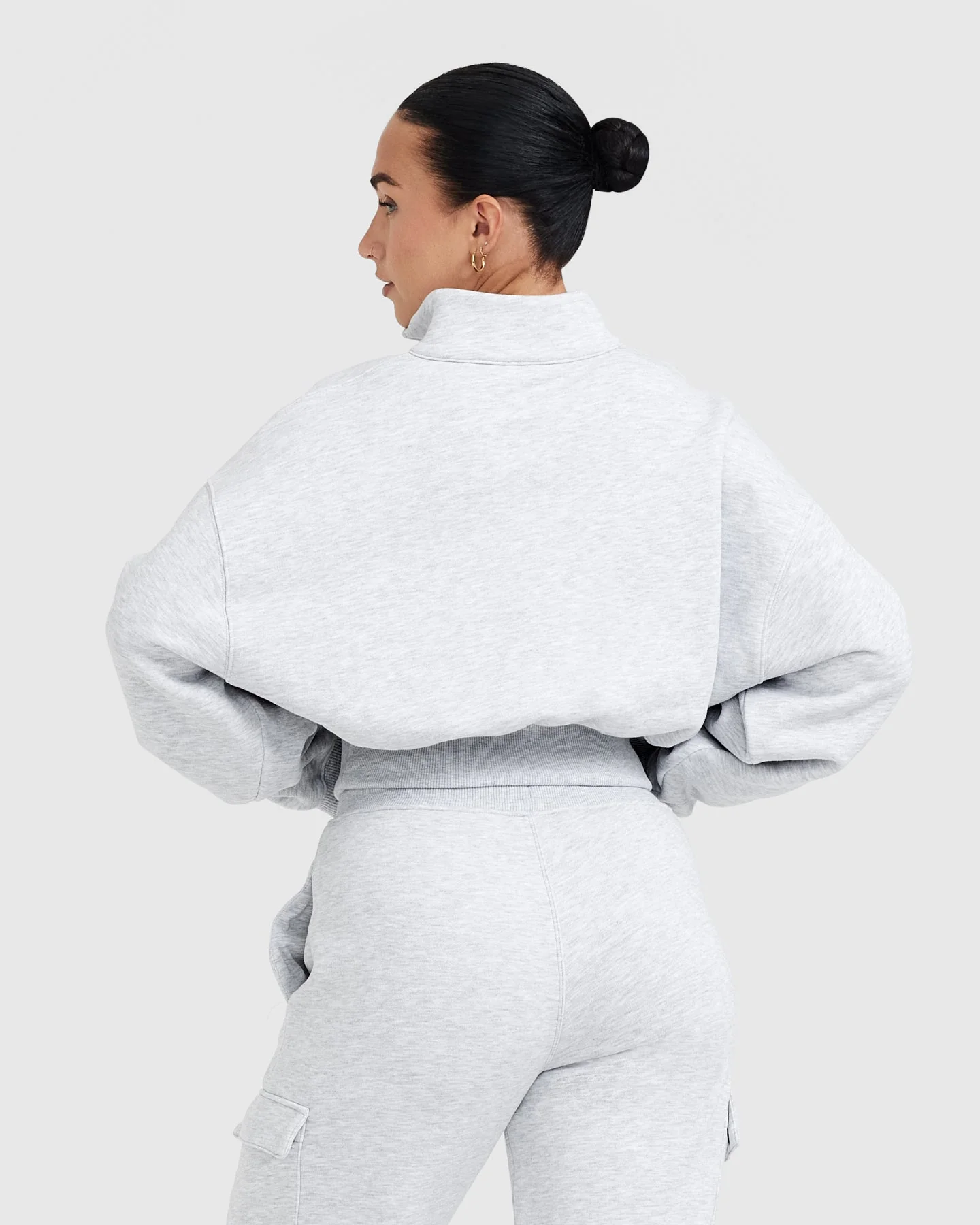 All Day Est 2020 Crop 1/4 Zip Sweatshirt | Light Grey Marl - Image 2