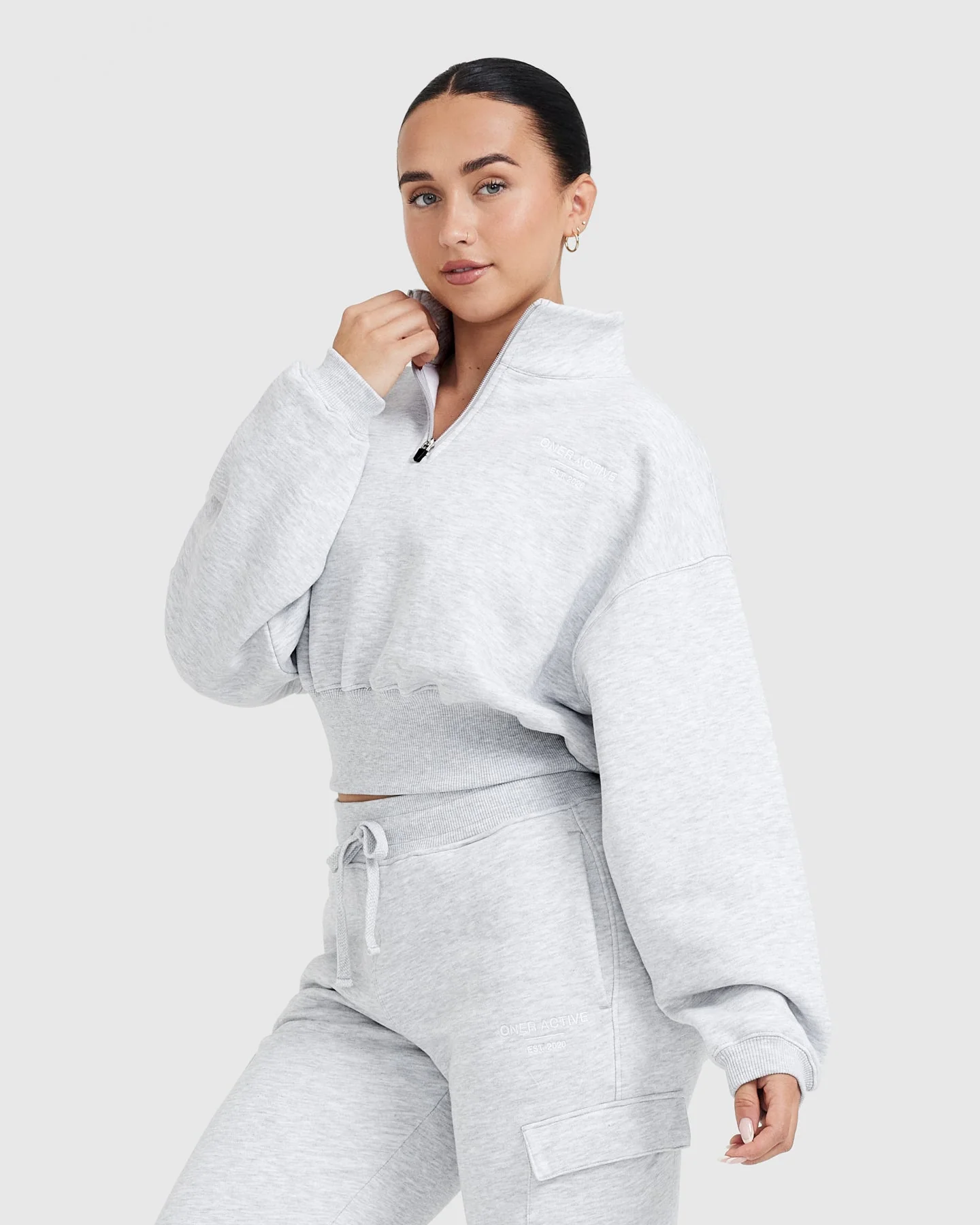 All Day Est 2020 Crop 1/4 Zip Sweatshirt | Light Grey Marl - Image 3