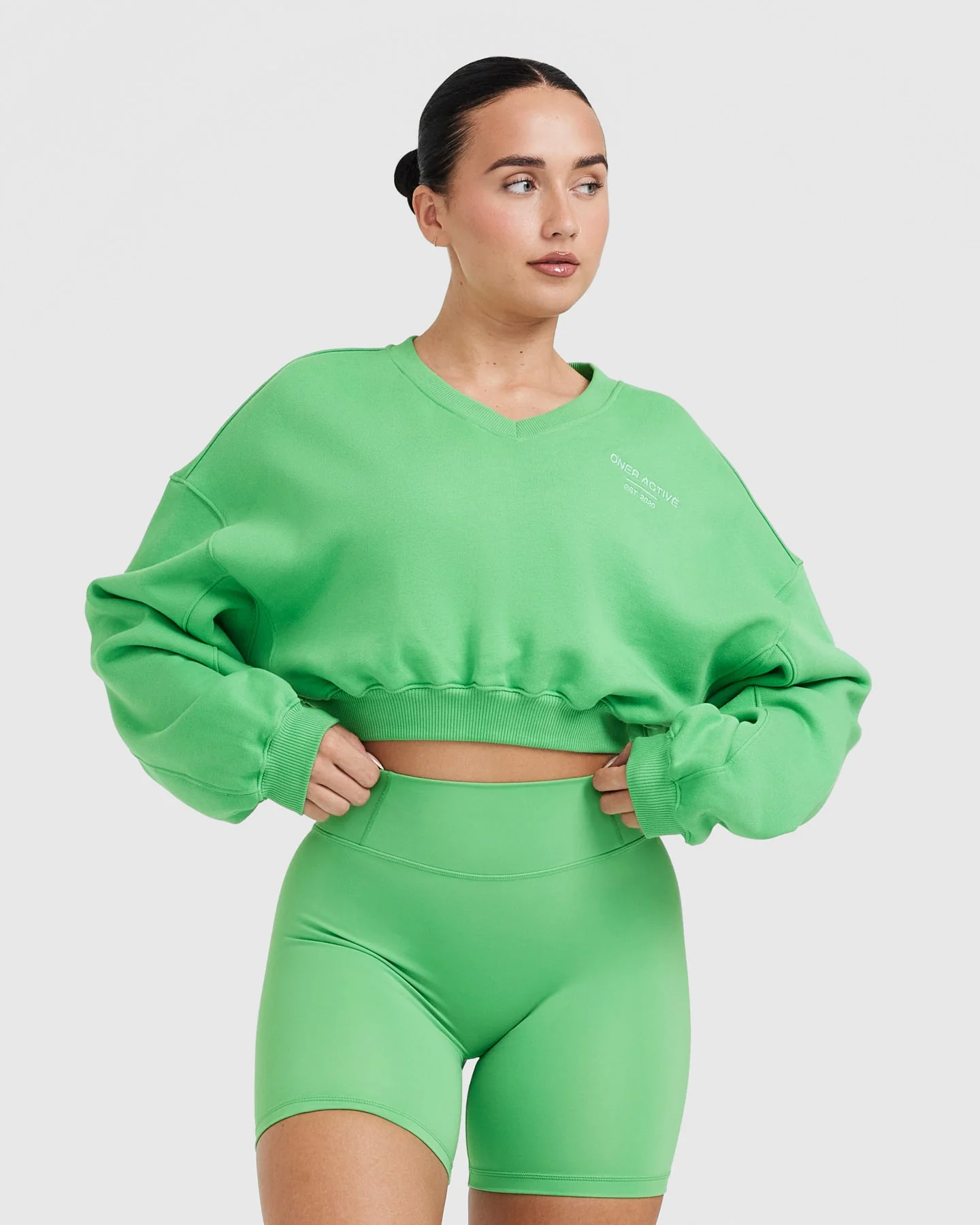 All Day Est 2020 Crop V Neck Sweatshirt | Jade