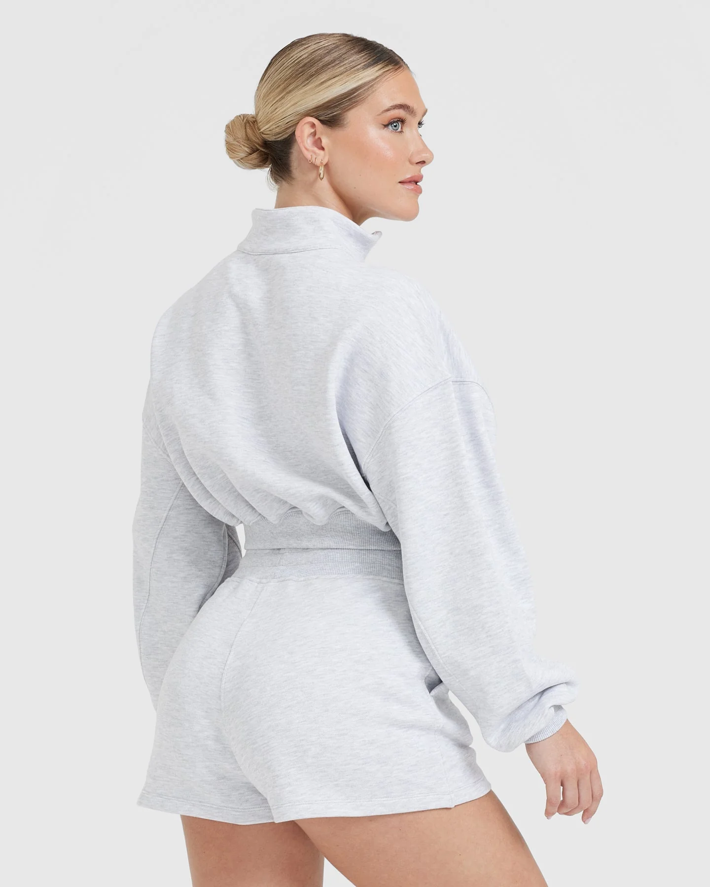 All Day Lightweight Crop 1/4 Zip Sweatshirt | Light Grey Marl - Image 2