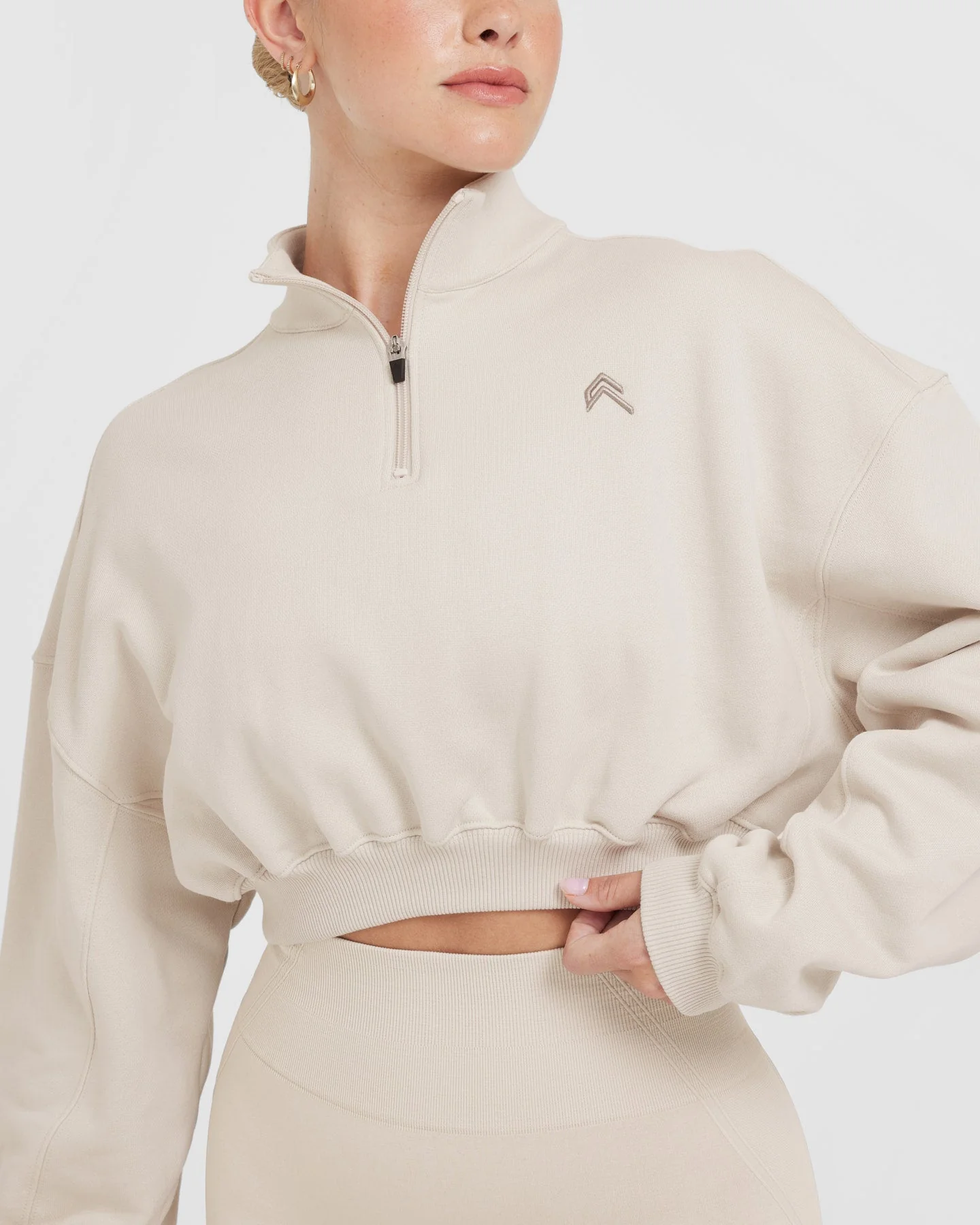 All Day Lightweight Crop 1/4 Zip Sweatshirt | Sand - Image 4
