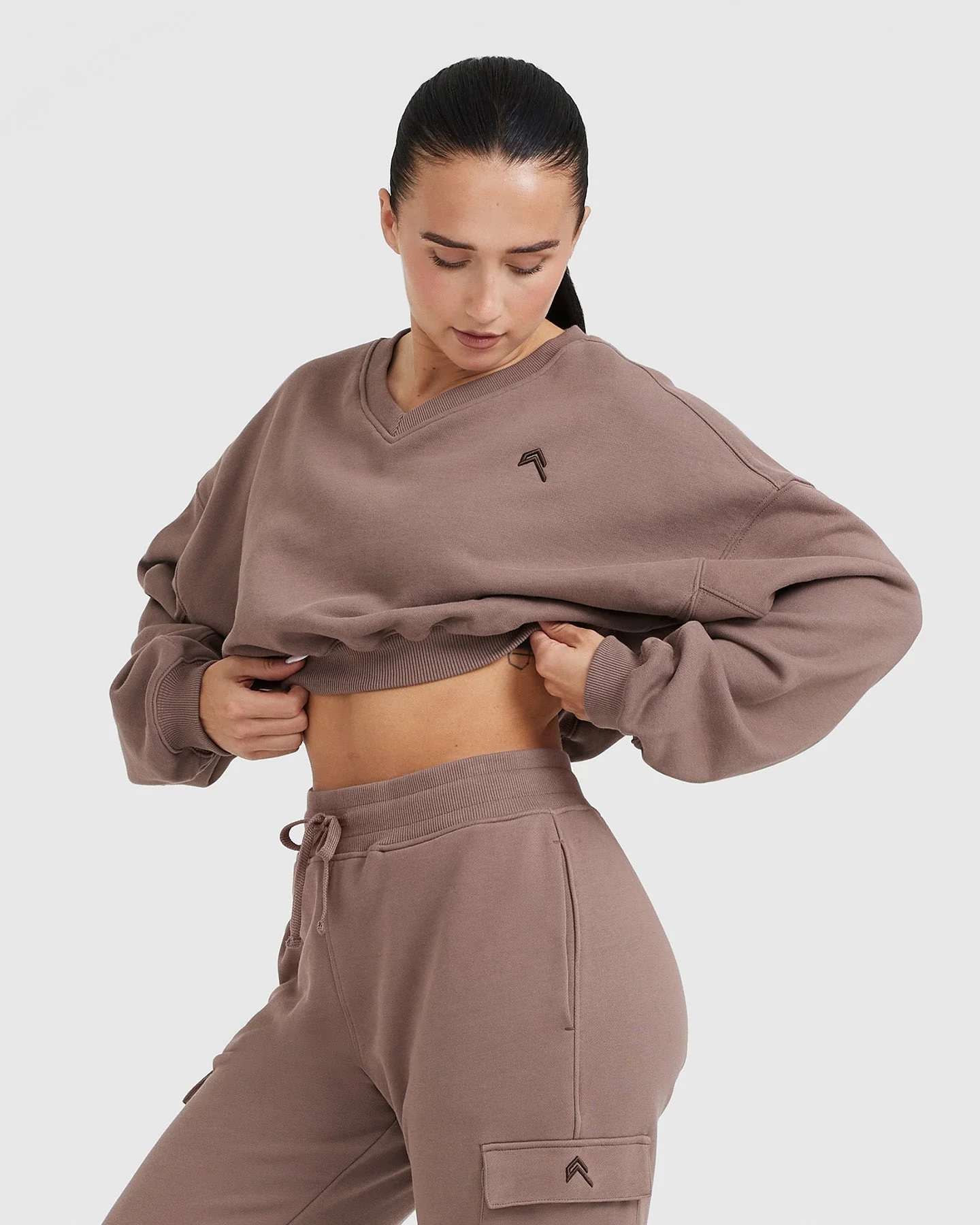 All Day Lightweight Oversized V Neck Sweatshirt | Cool Brown - Image 3