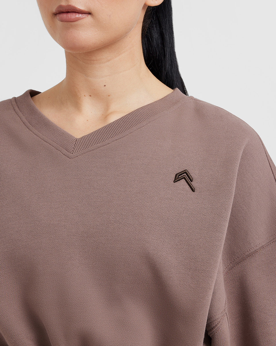 All Day Lightweight Oversized V Neck Sweatshirt | Cool Brown - Image 5