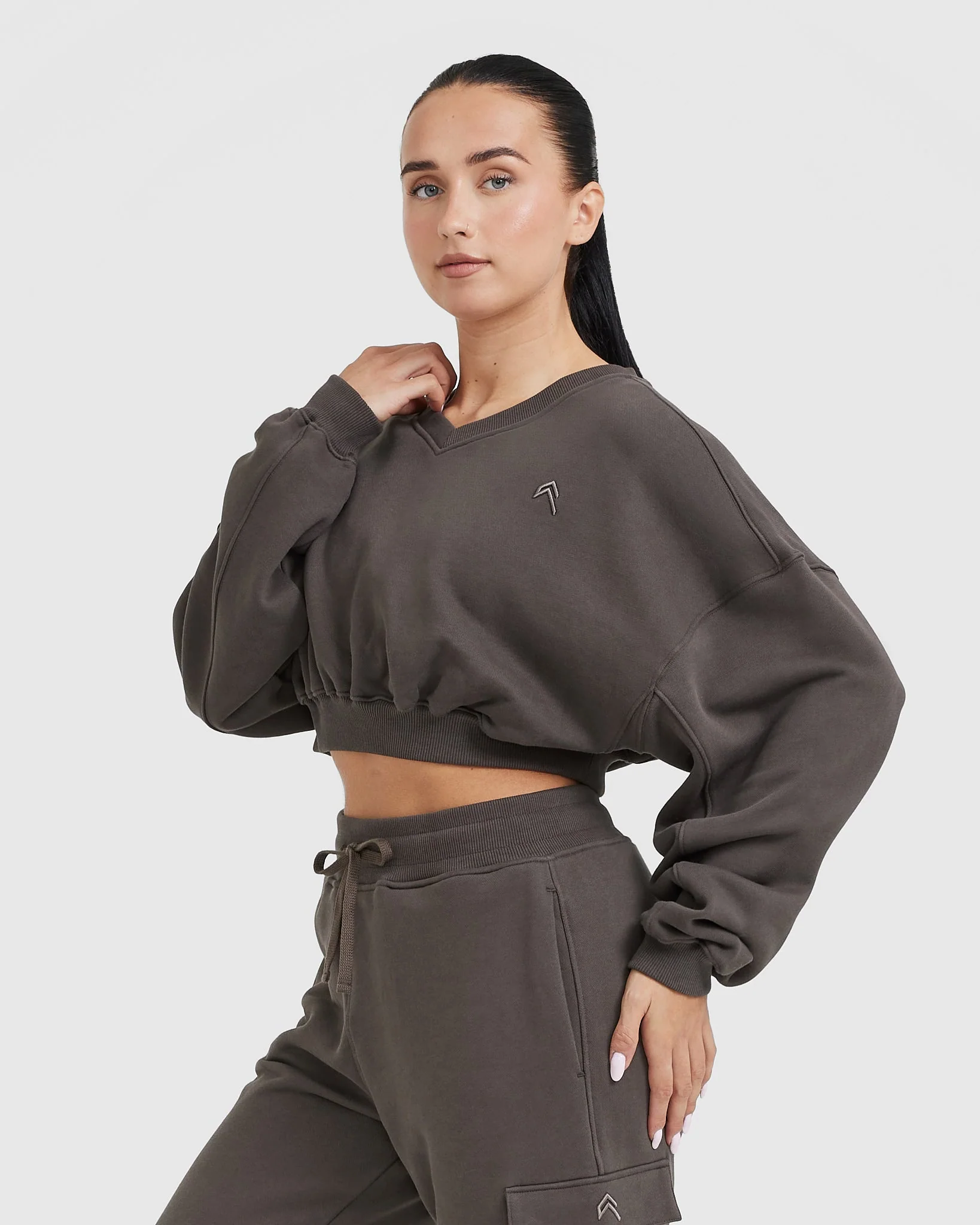 All Day Lightweight Oversized V Neck Sweatshirt | Deep Taupe - Image 3