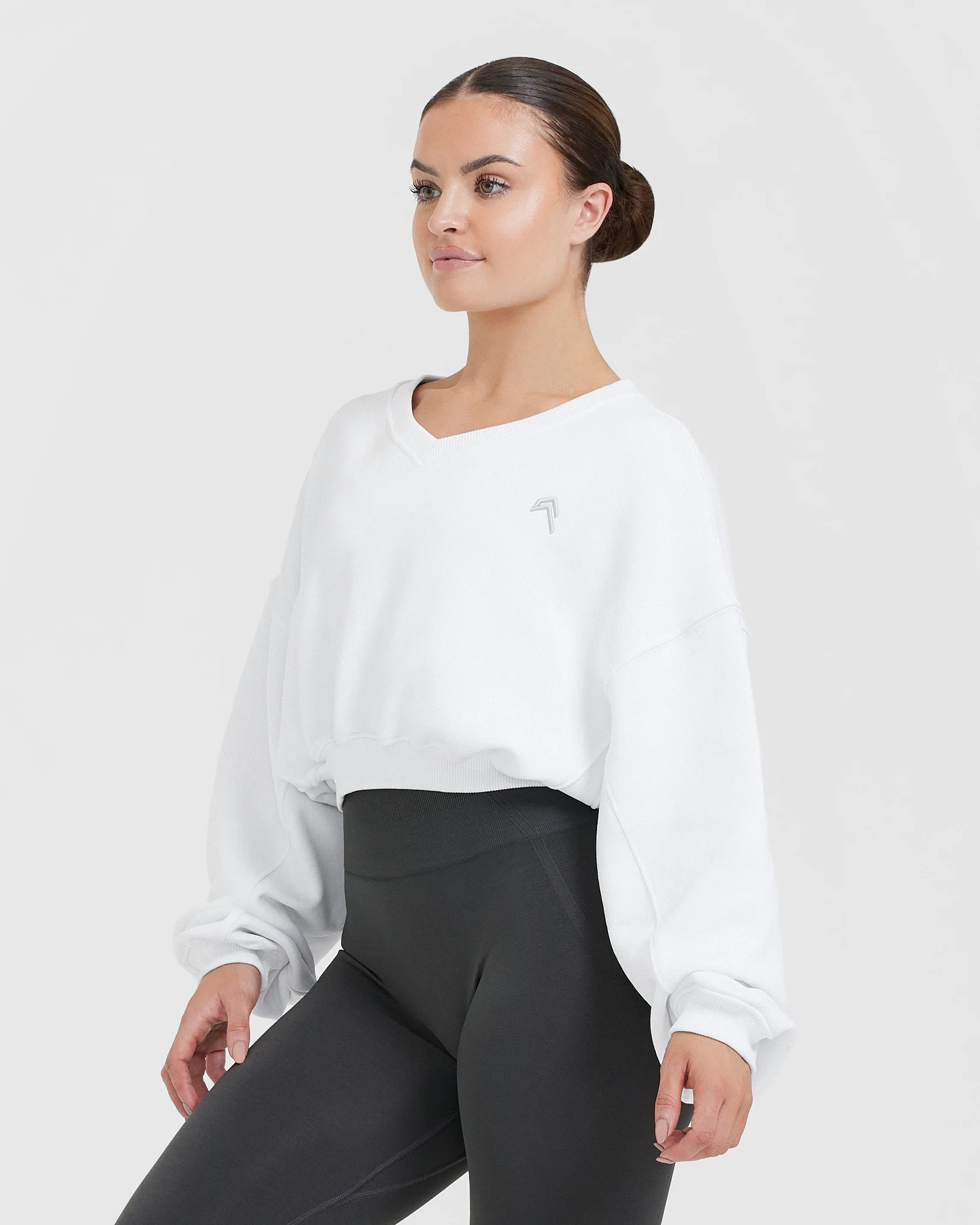 All Day Lightweight Oversized V Neck Sweatshirt | White - Image 3