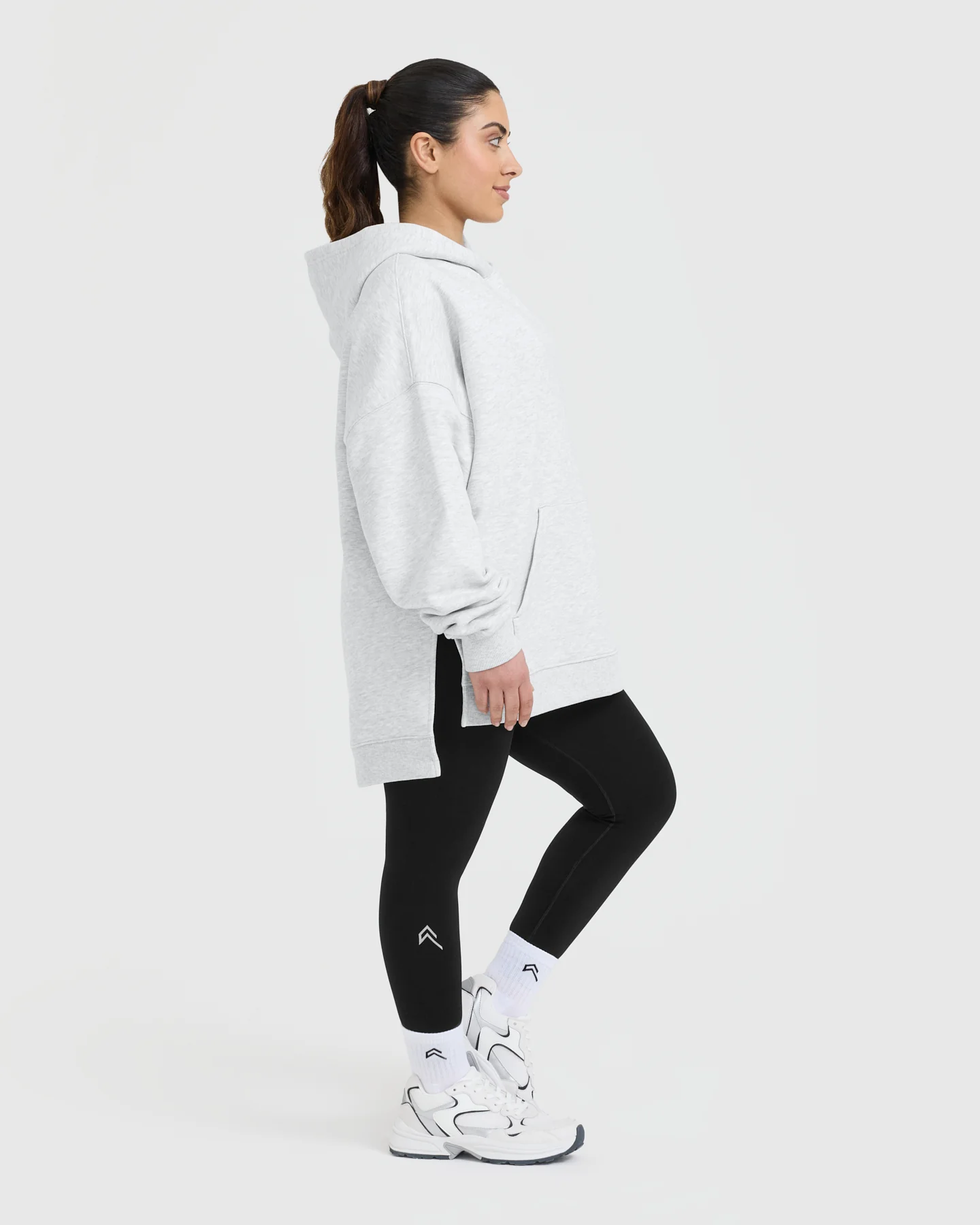 All Day Longline Hoodie | Light Grey Marl - Image 3