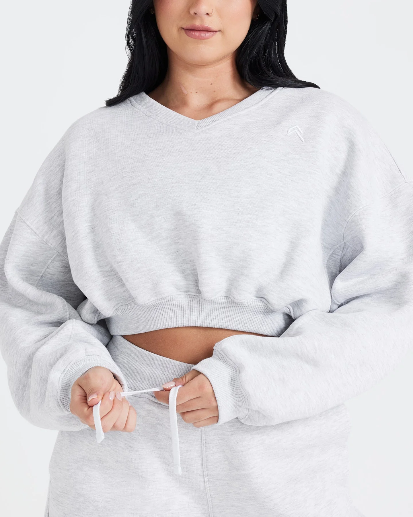 All Day Oversized V Neck Sweatshirt | Light Grey Marl - Image 4