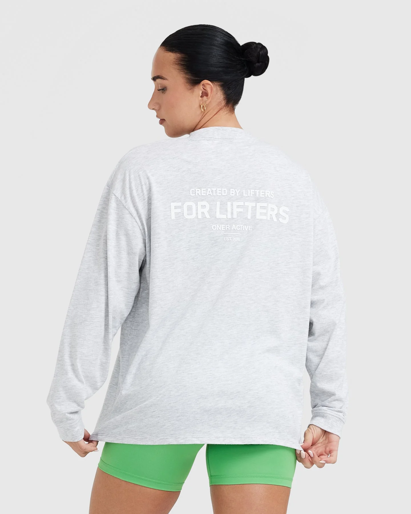 Classic Lifters Graphic Oversized Lightweight Long Sleeve Top | Light Grey Marl - Image 2