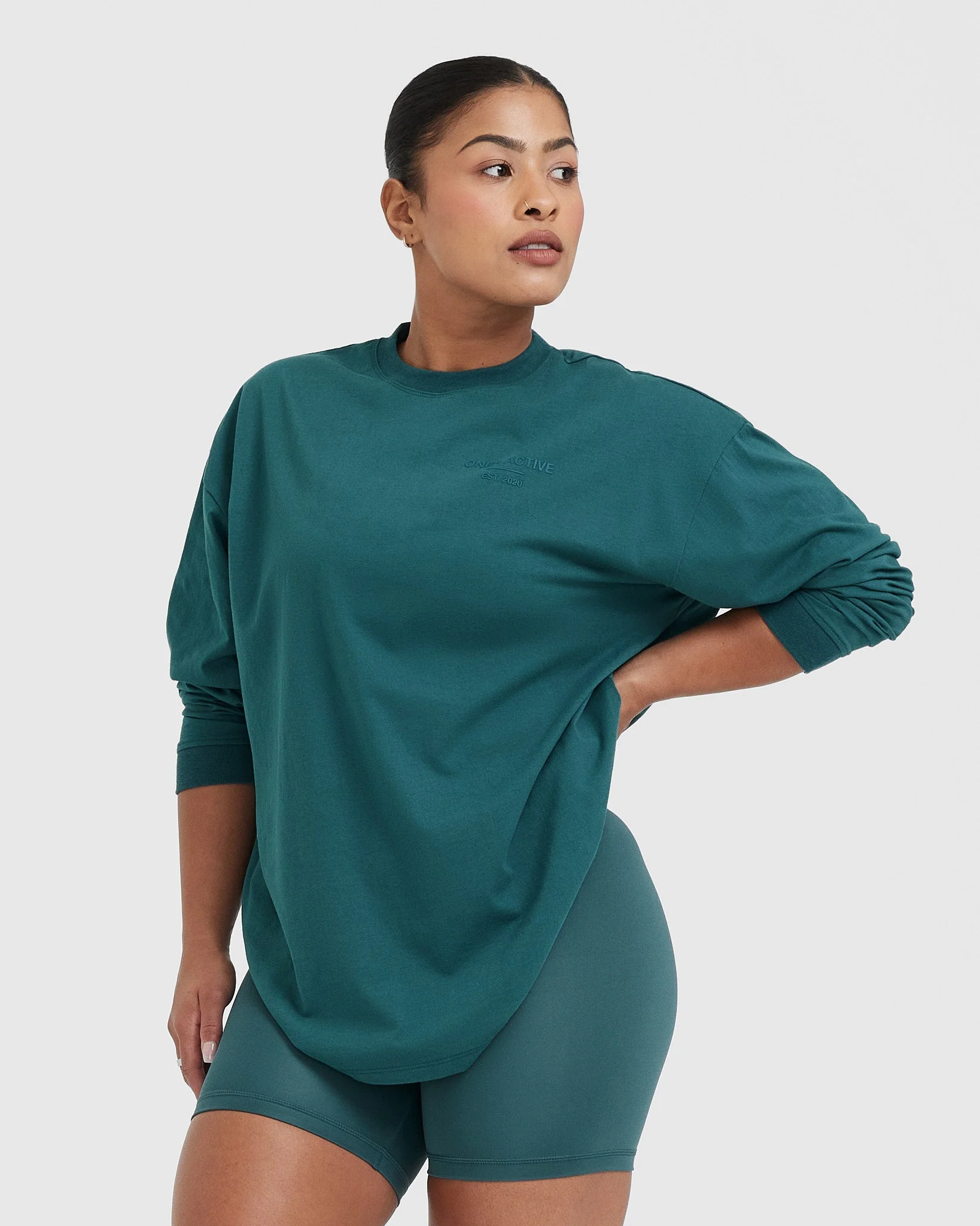 Classic Lifters Graphic Oversized Lightweight Long Sleeve Top | Marine Teal - Image 3