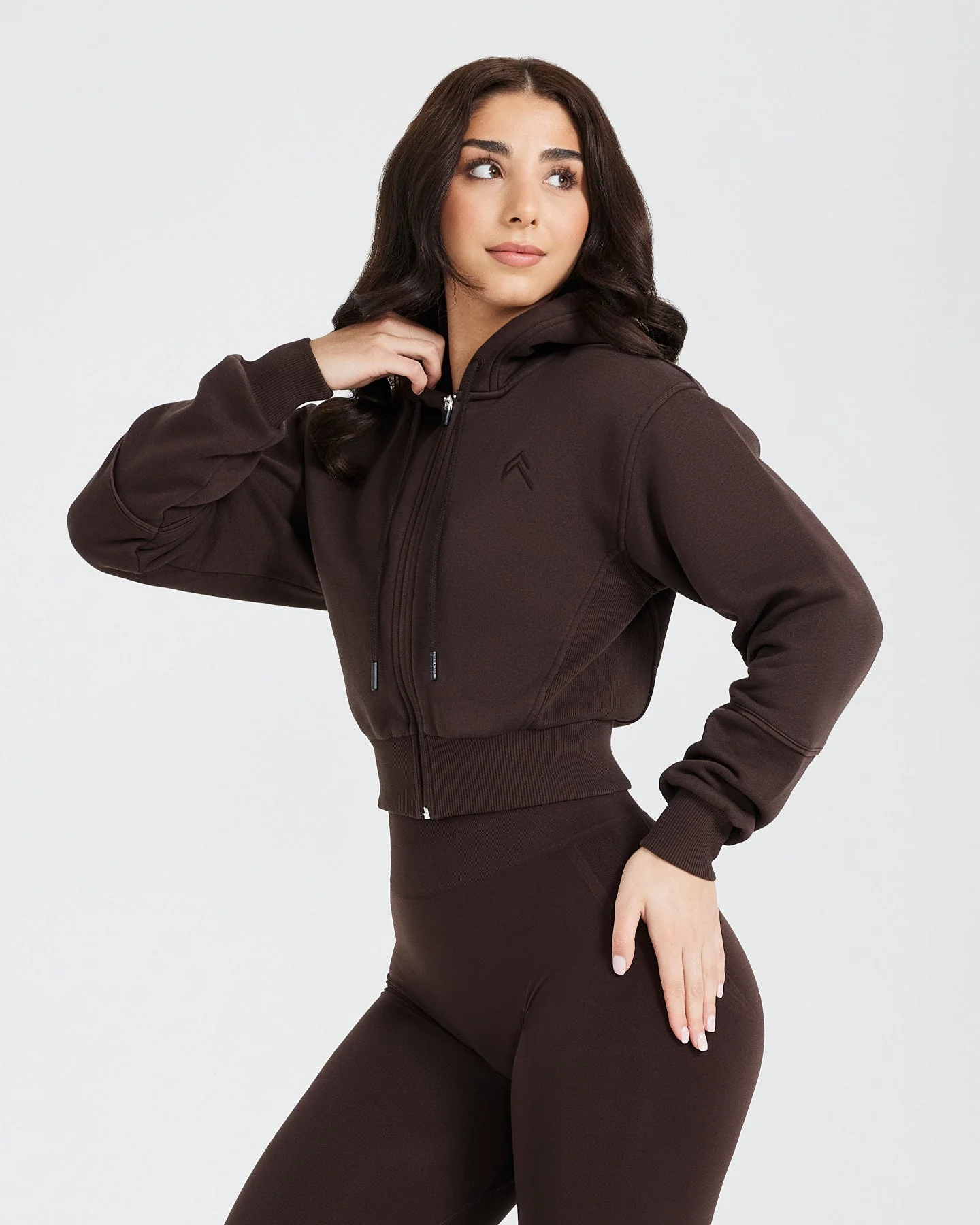 Classic Lounge Cropped Zip Through Hoodie | 70% Cocoa - Image 3