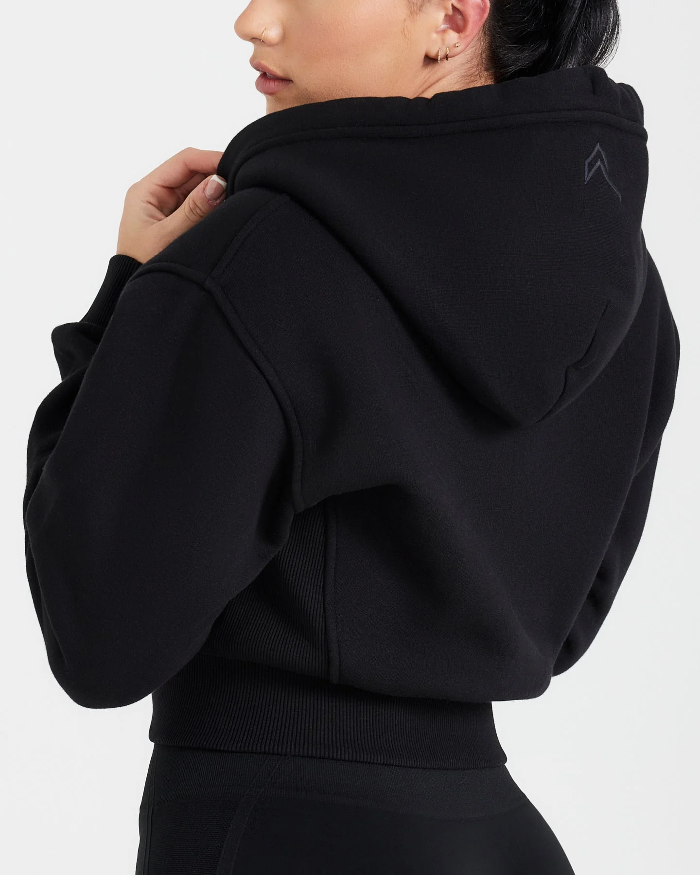 Classic Lounge Cropped Zip Through Hoodie | Black - Image 5