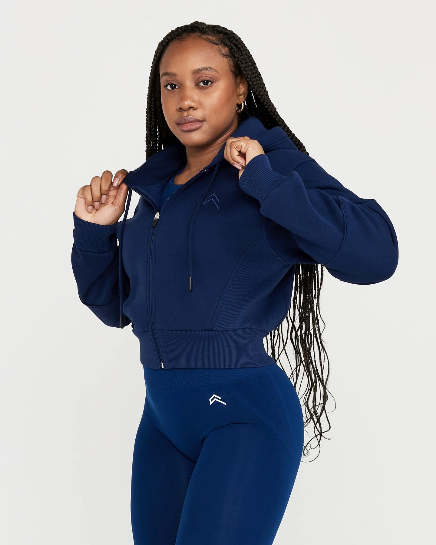 Classic Lounge Cropped Zip Through Hoodie | Midnight - Image 3