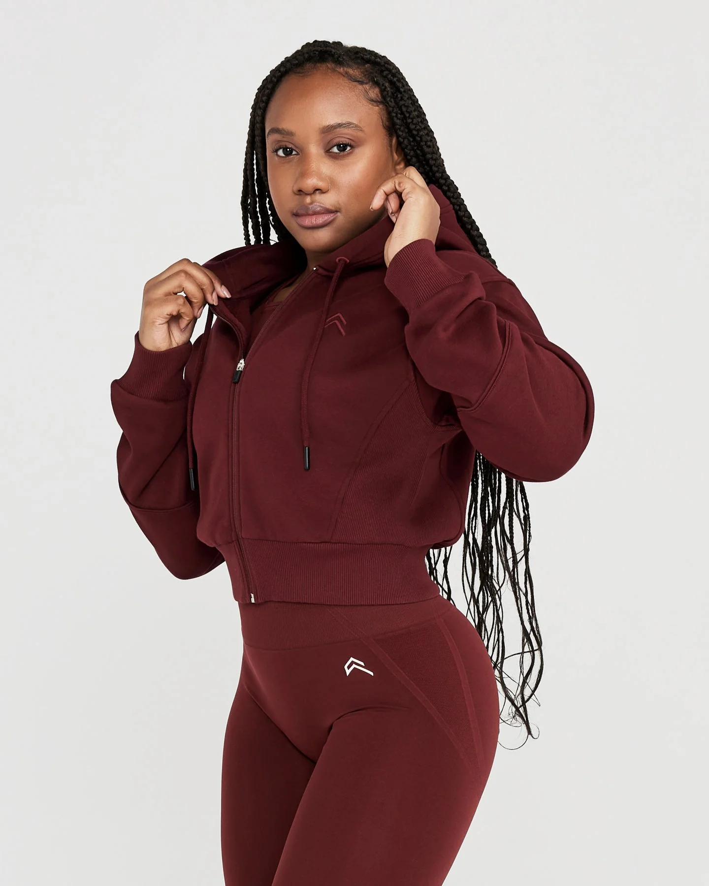Classic Lounge Cropped Zip Through Hoodie | Rosewood - Image 3