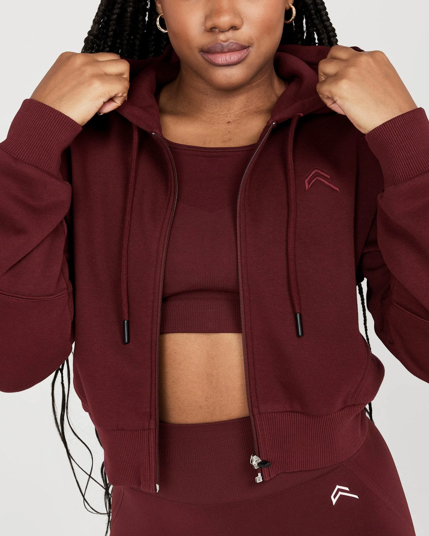 Classic Lounge Cropped Zip Through Hoodie | Rosewood - Image 5