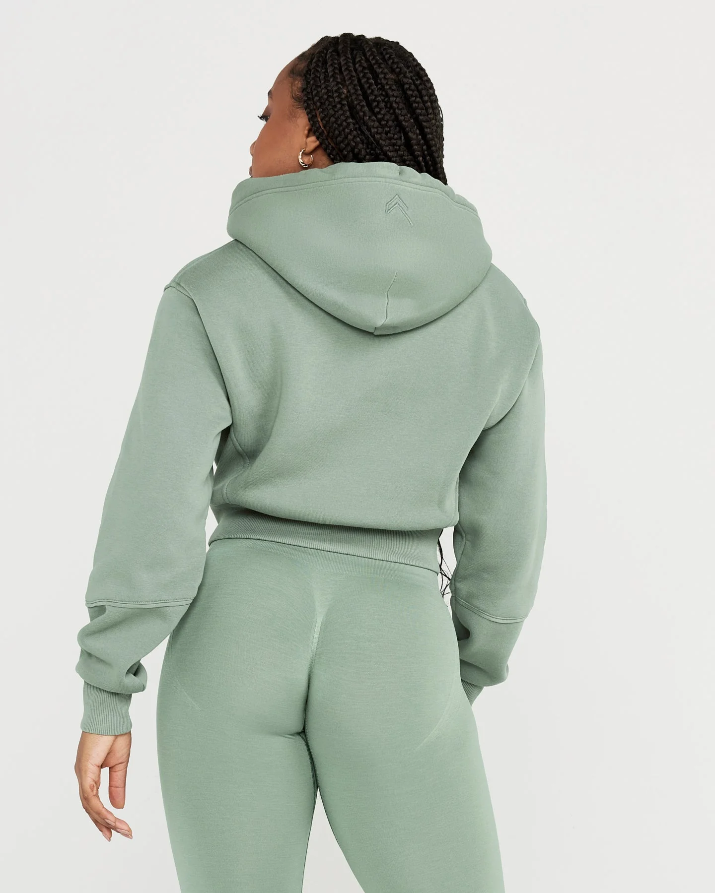 Classic Lounge Cropped Zip Through Hoodie | Sage - Image 2