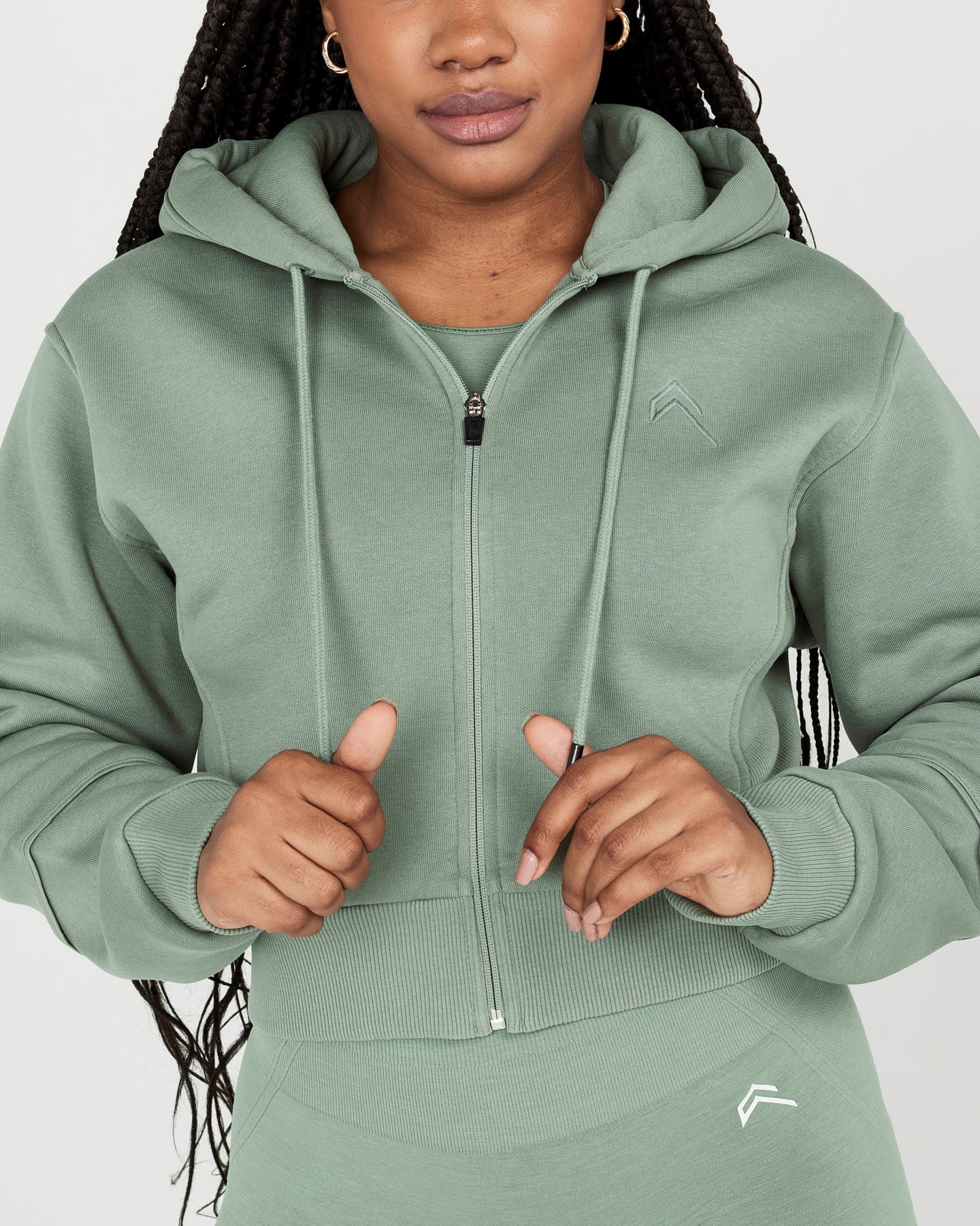 Classic Lounge Cropped Zip Through Hoodie | Sage - Image 5