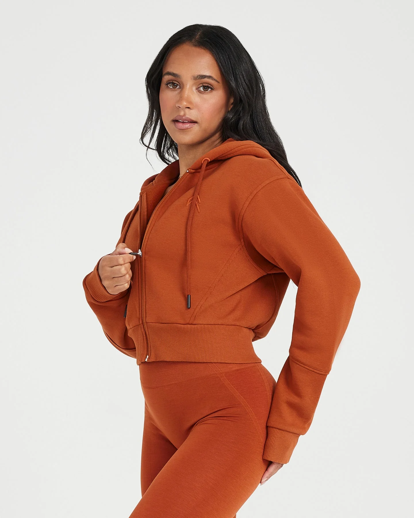 Classic Lounge Cropped Zip Through Hoodie | Warm Copper - Image 3