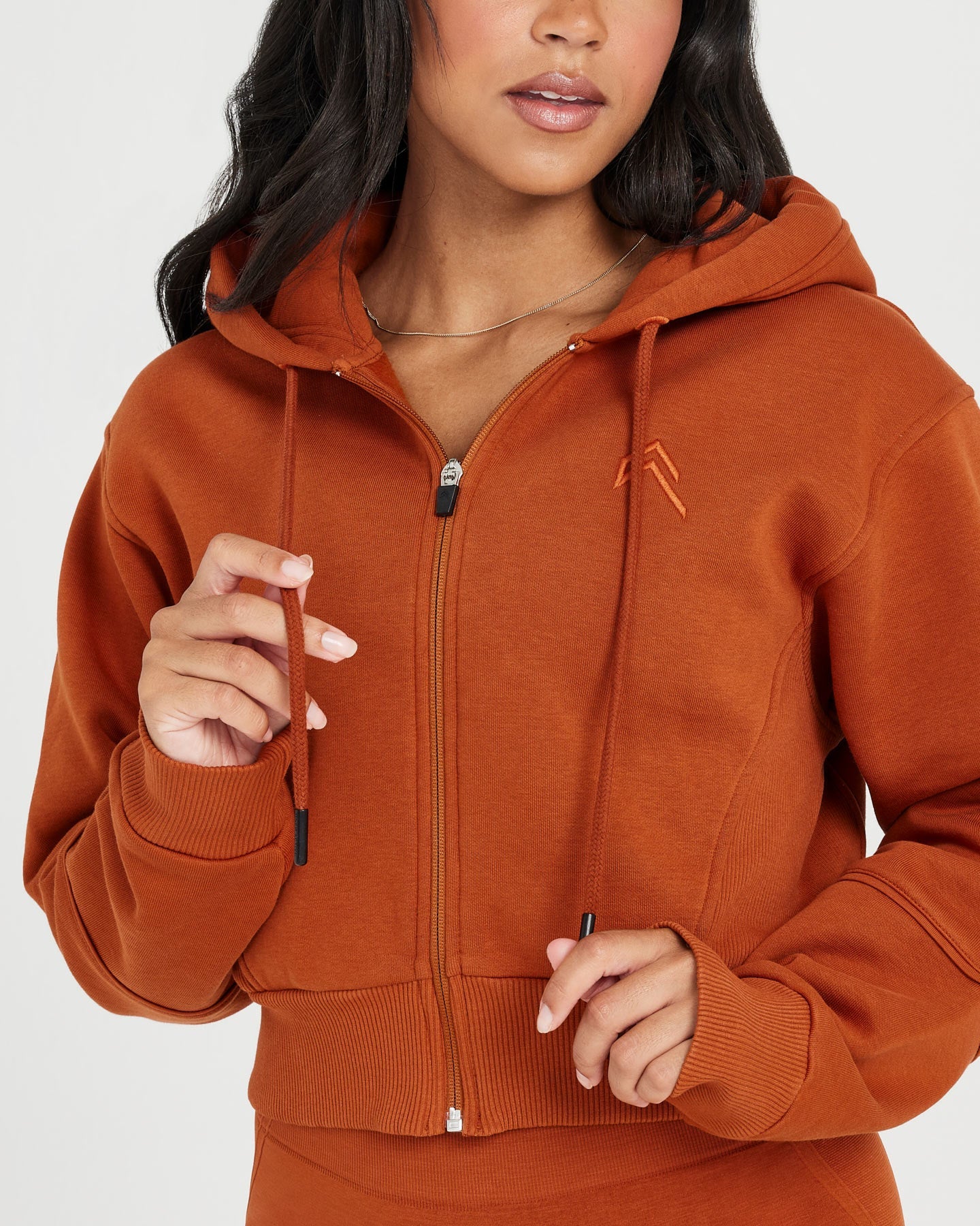 Classic Lounge Cropped Zip Through Hoodie | Warm Copper - Image 4