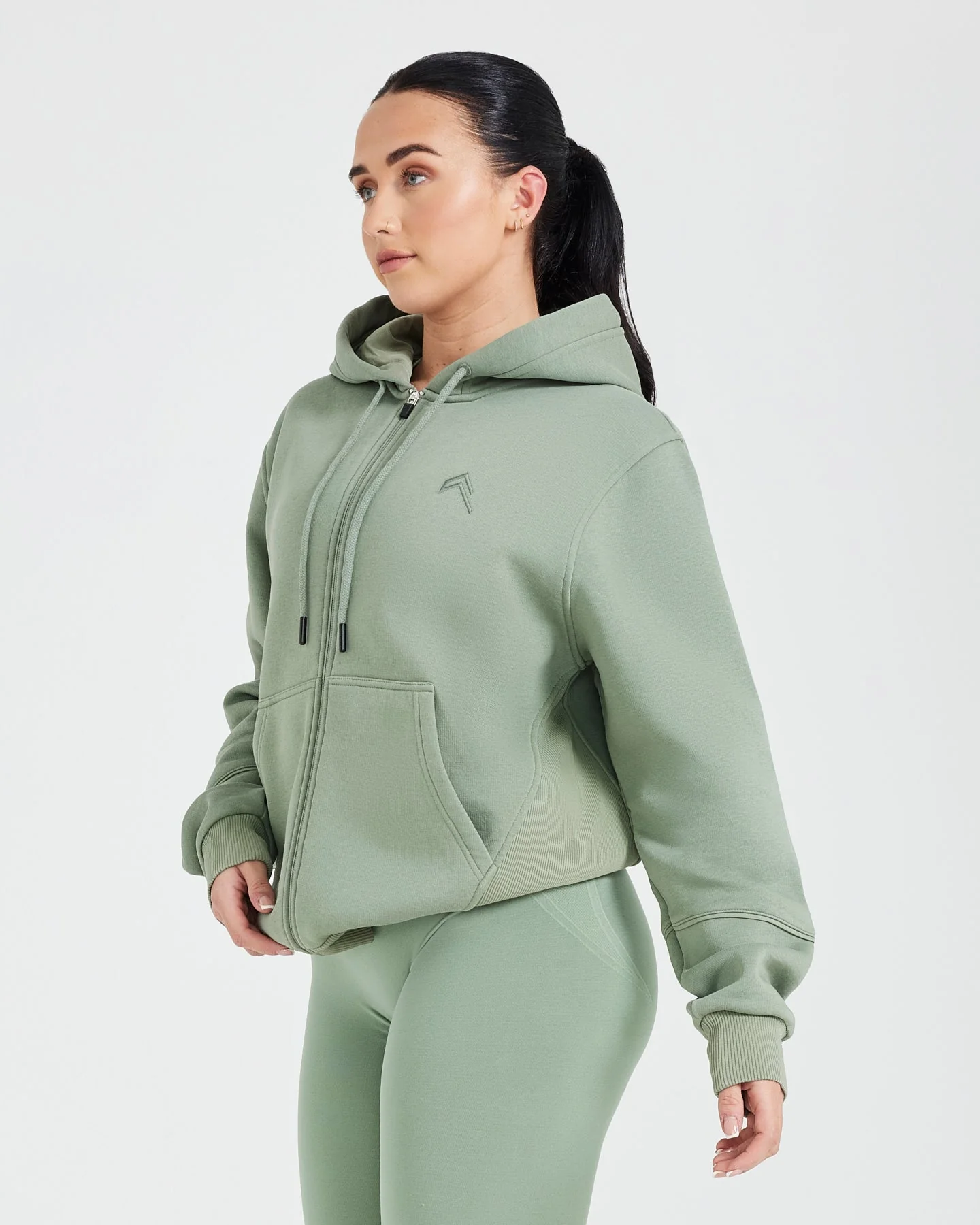 Classic Lounge Oversized Zip Through Hoodie | Sage - Image 3