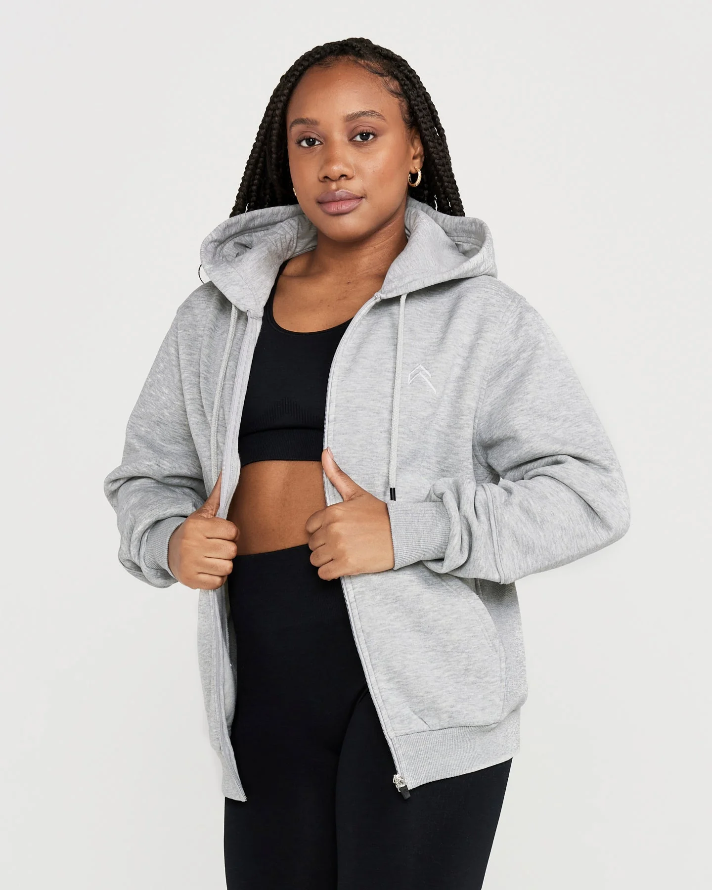 Classic Lounge Oversized Zip Through Hoodie | Silver Grey Marl - Image 3