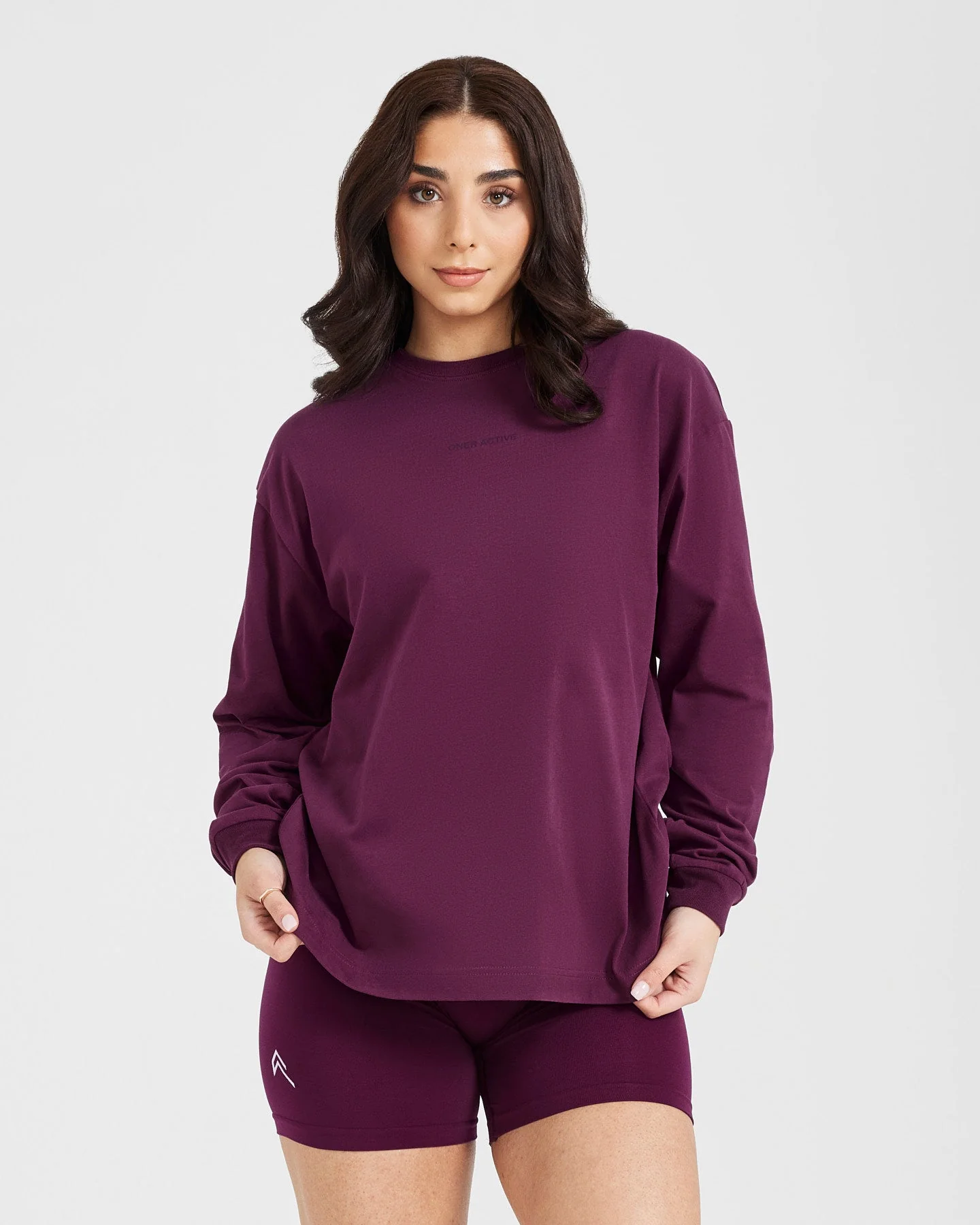 Classic Mirror Graphic Oversized Long Sleeve Top | Washed Ripe Fig