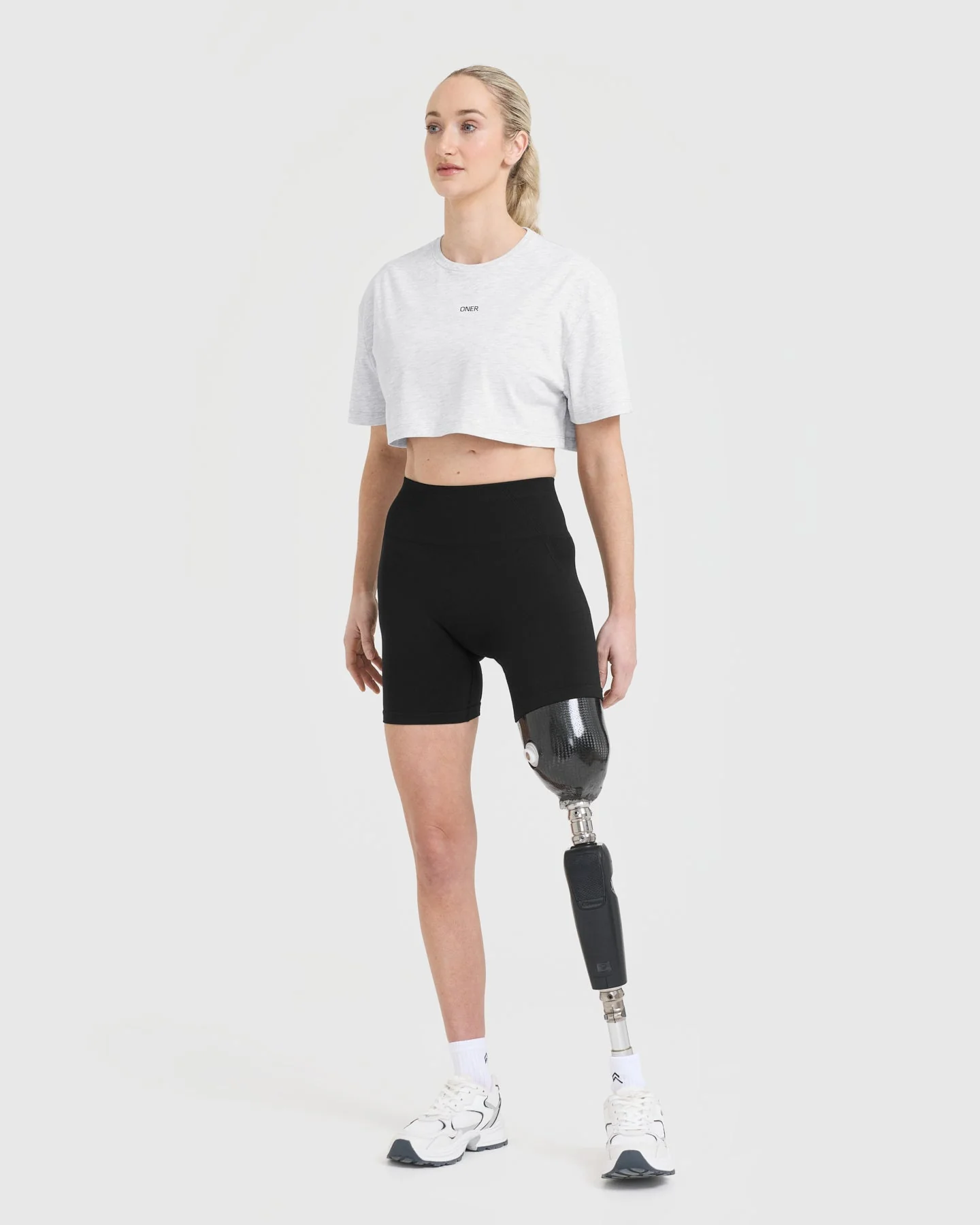 Classic Oner Graphic Crop Lightweight T-Shirt | Light Grey Marl - Image 3