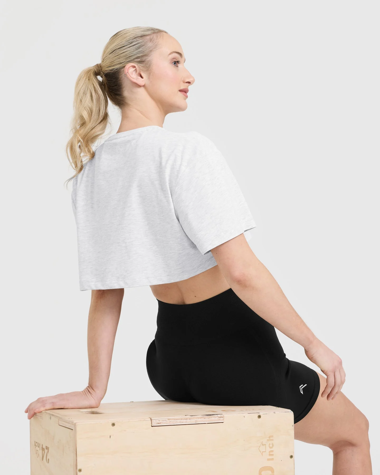 Classic Oner Graphic Crop Lightweight T-Shirt | Light Grey Marl - Image 5