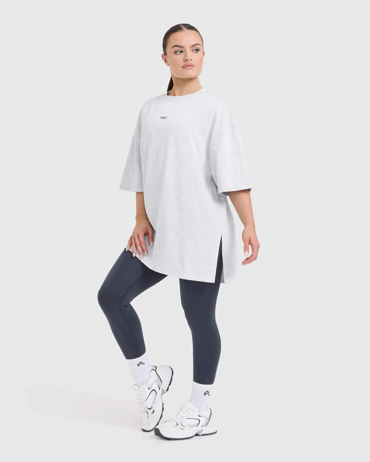Classic Oner Graphic Longline T-Shirt | Light Grey Marl - Image 3