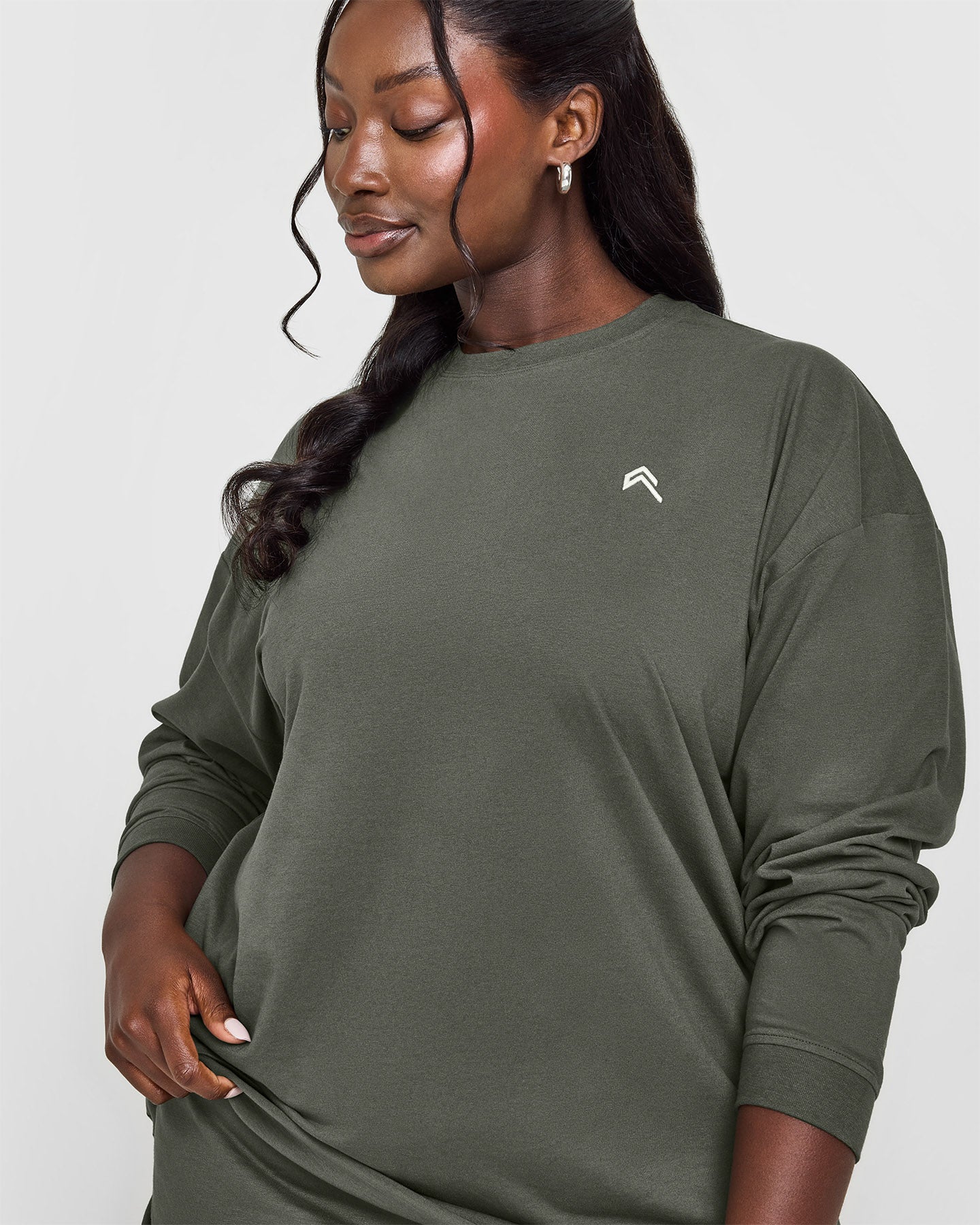 Classic Oversized Lightweight Long Sleeve Top | Dark Khaki - Image 4