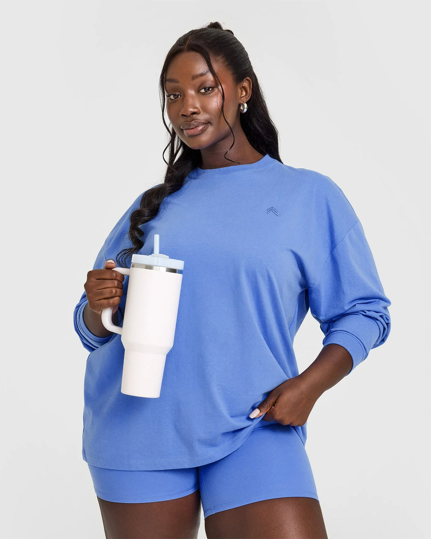 Classic Oversized Lightweight Long Sleeve Top | Glaucous Blue - Image 5