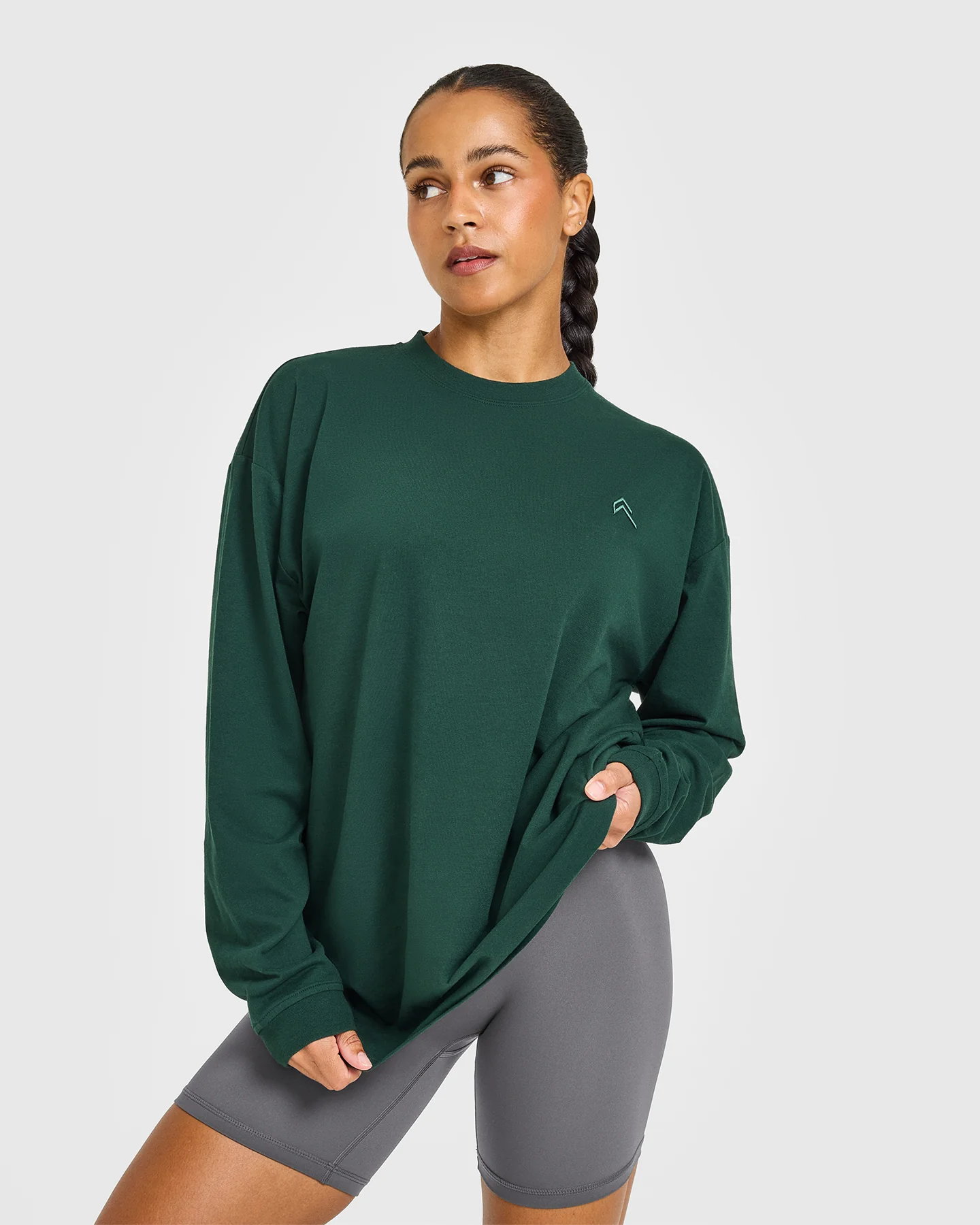 Classic Oversized Lightweight Long Sleeve Top | Racing Green - Image 2