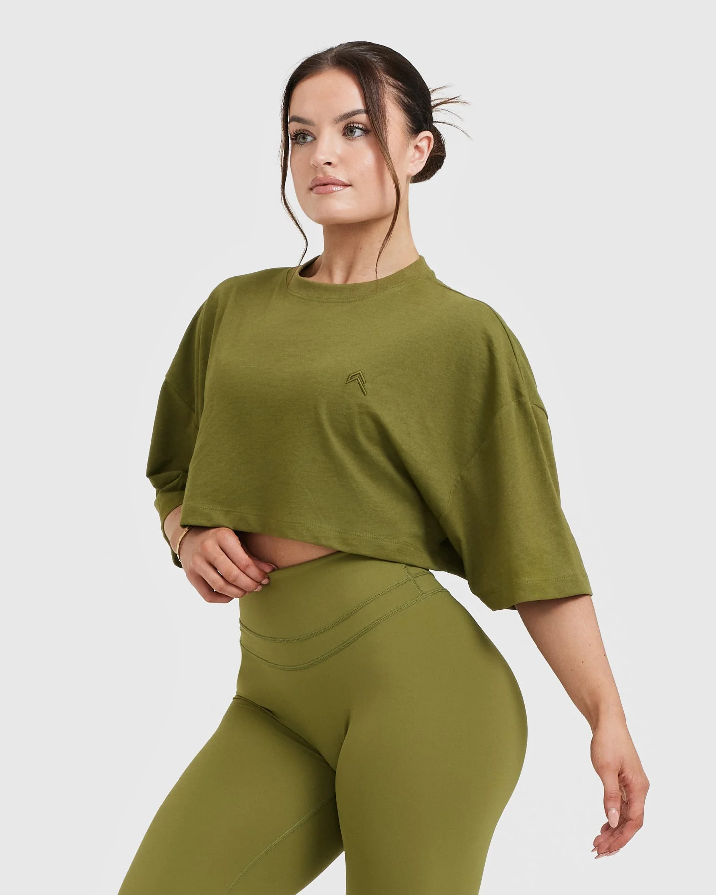 Classic Relaxed Crop Lightweight T-Shirt | Olive Green - Image 3