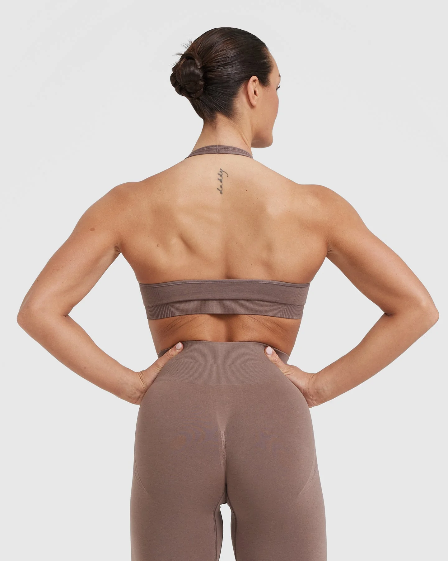 Classic Seamless 2.0 Halter Neck Bralette | Cool Brown Marl - Image 2