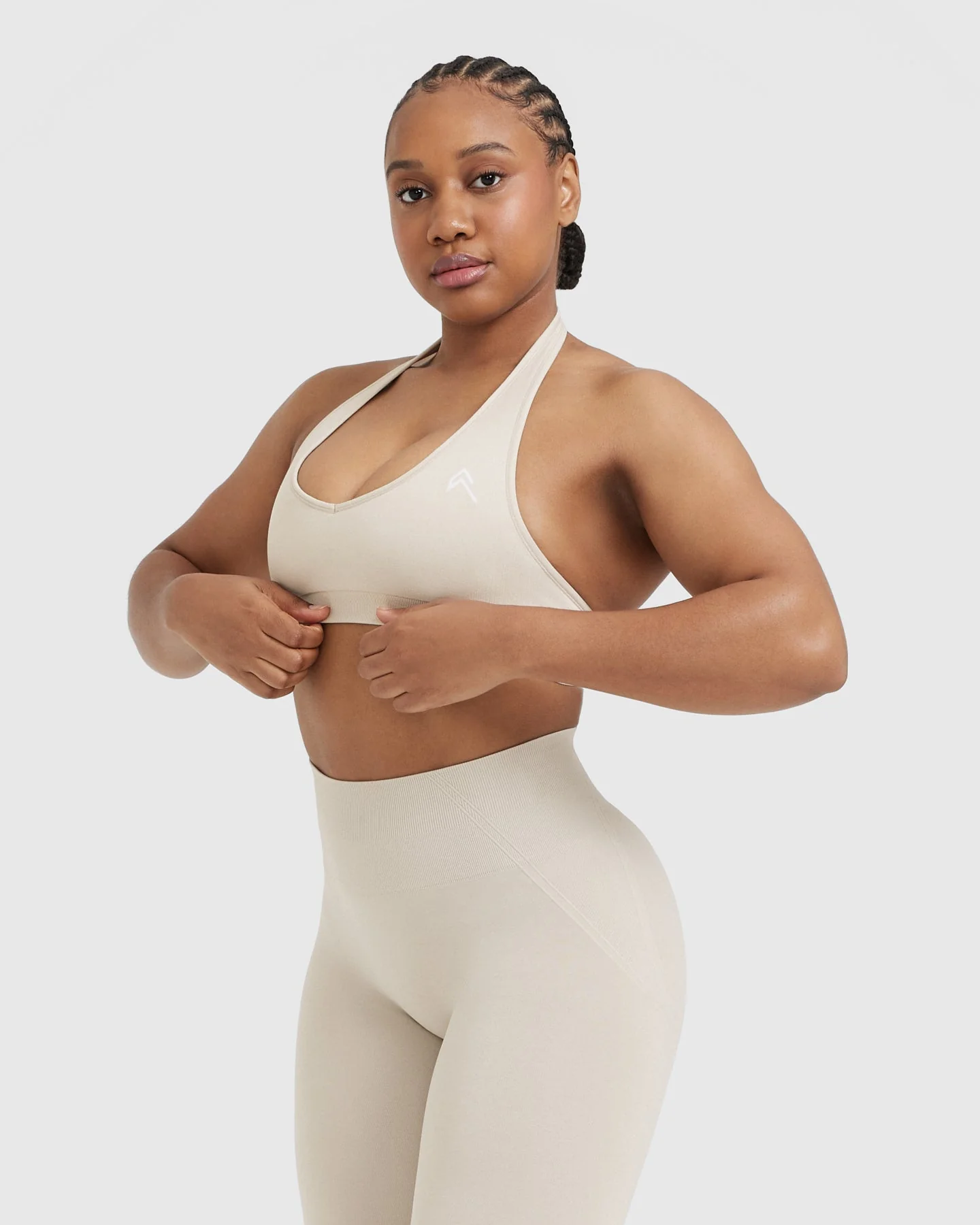 Classic Seamless 2.0 Halter Neck Bralette | Sand Marl - Image 3