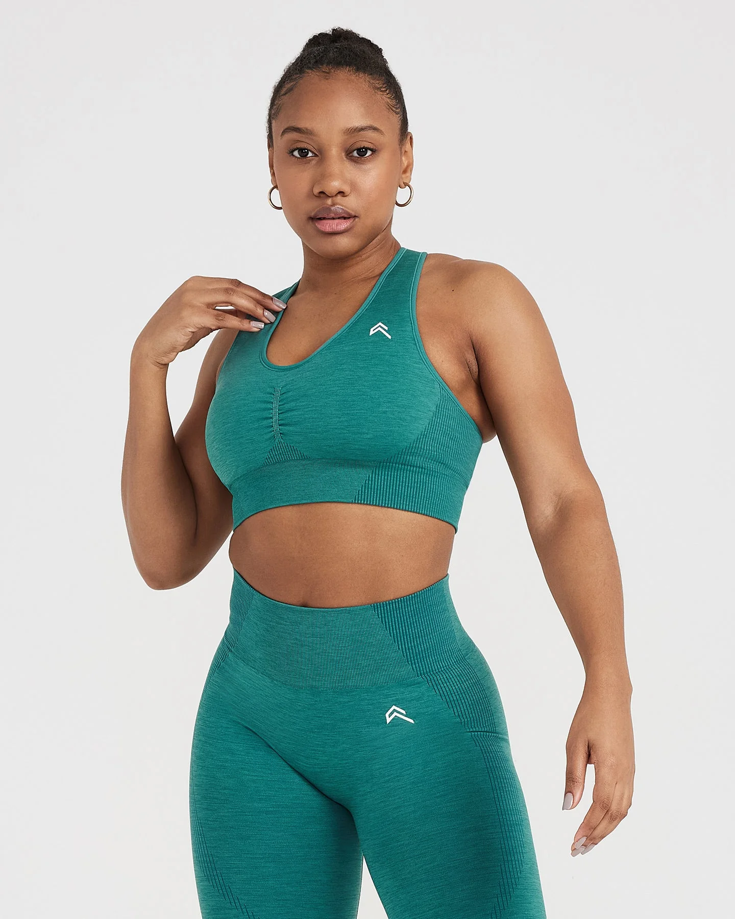 Classic Seamless 2.0 V Neck Bralette | Mineral Green Marl - Image 3