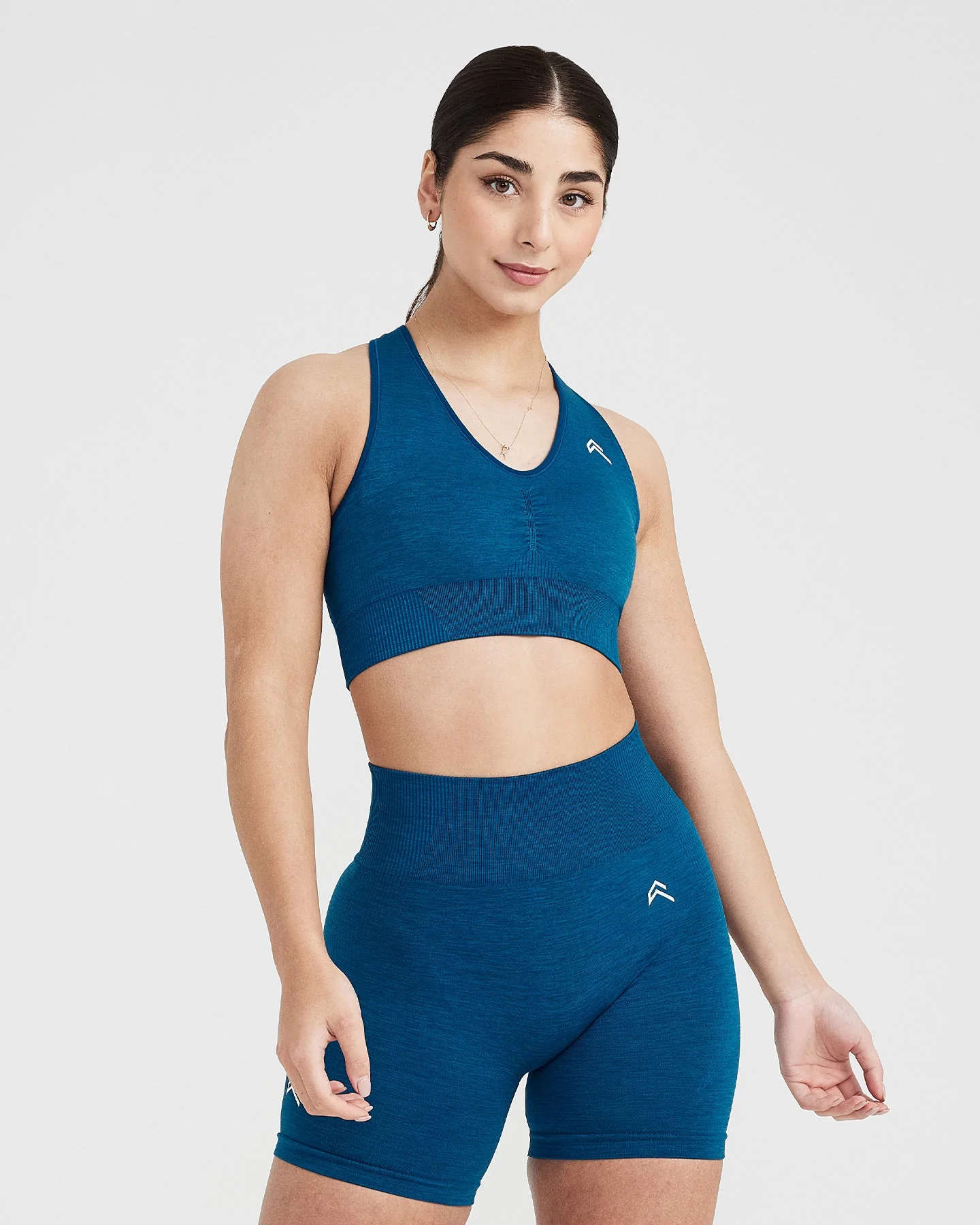 Classic Seamless 2.0 V Neck Bralette| Petrol Blue Marl - Image 3