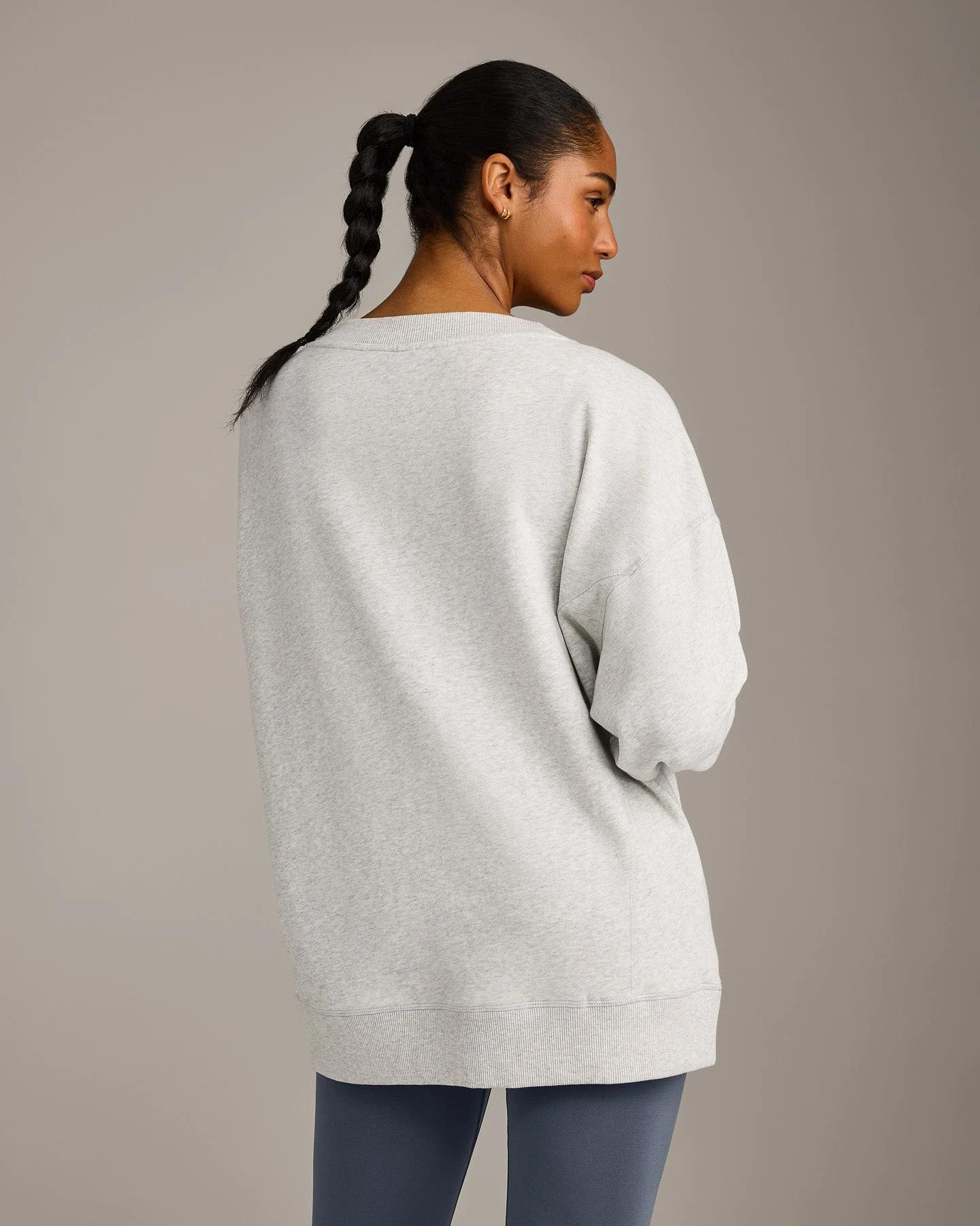 Cotton Vintage Lounge V Neck Sweatshirt | Light Grey Marl - Image 6