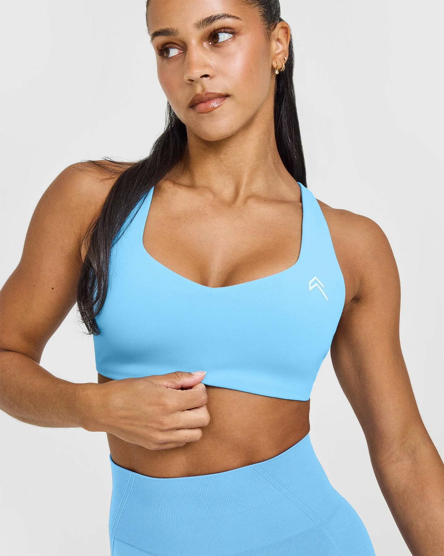 EasyLift™ Cross Back Sports Bra with White Logo | Arctic Blue - Image 5