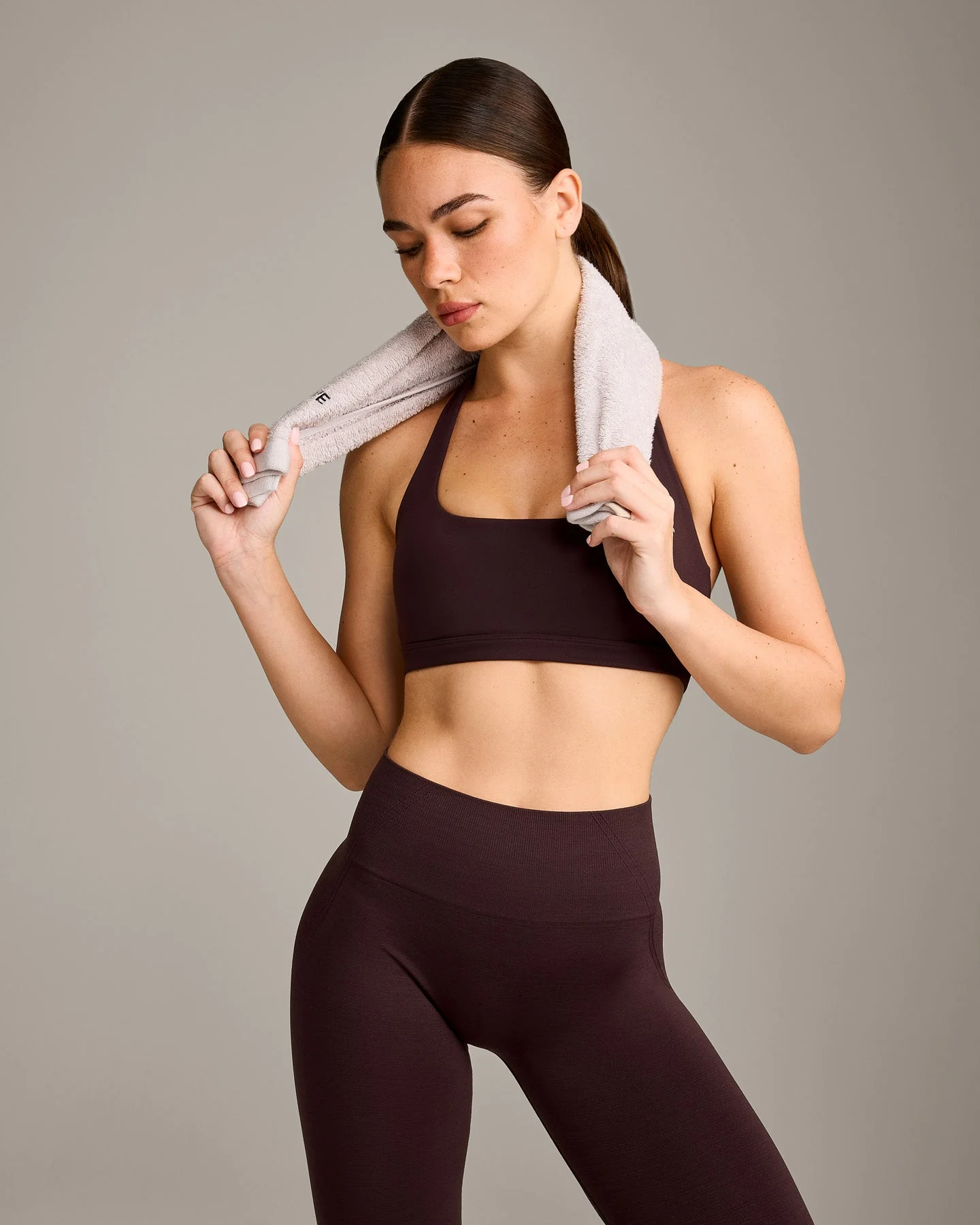 EasyLift™ Halter Bralette with Grey Logo | Plum Brown - Image 5