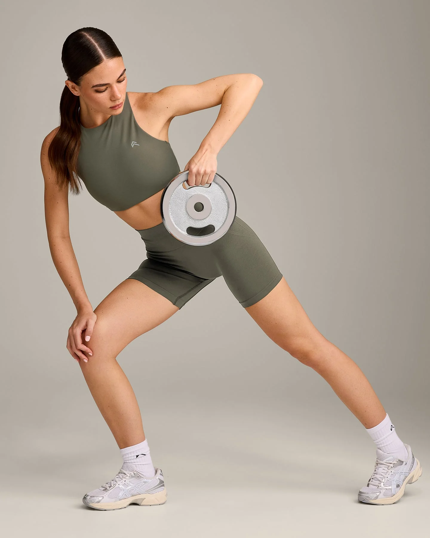 EasyLift™ High Neck Sports Bra with Grey Logo | Alpine Green - Image 6