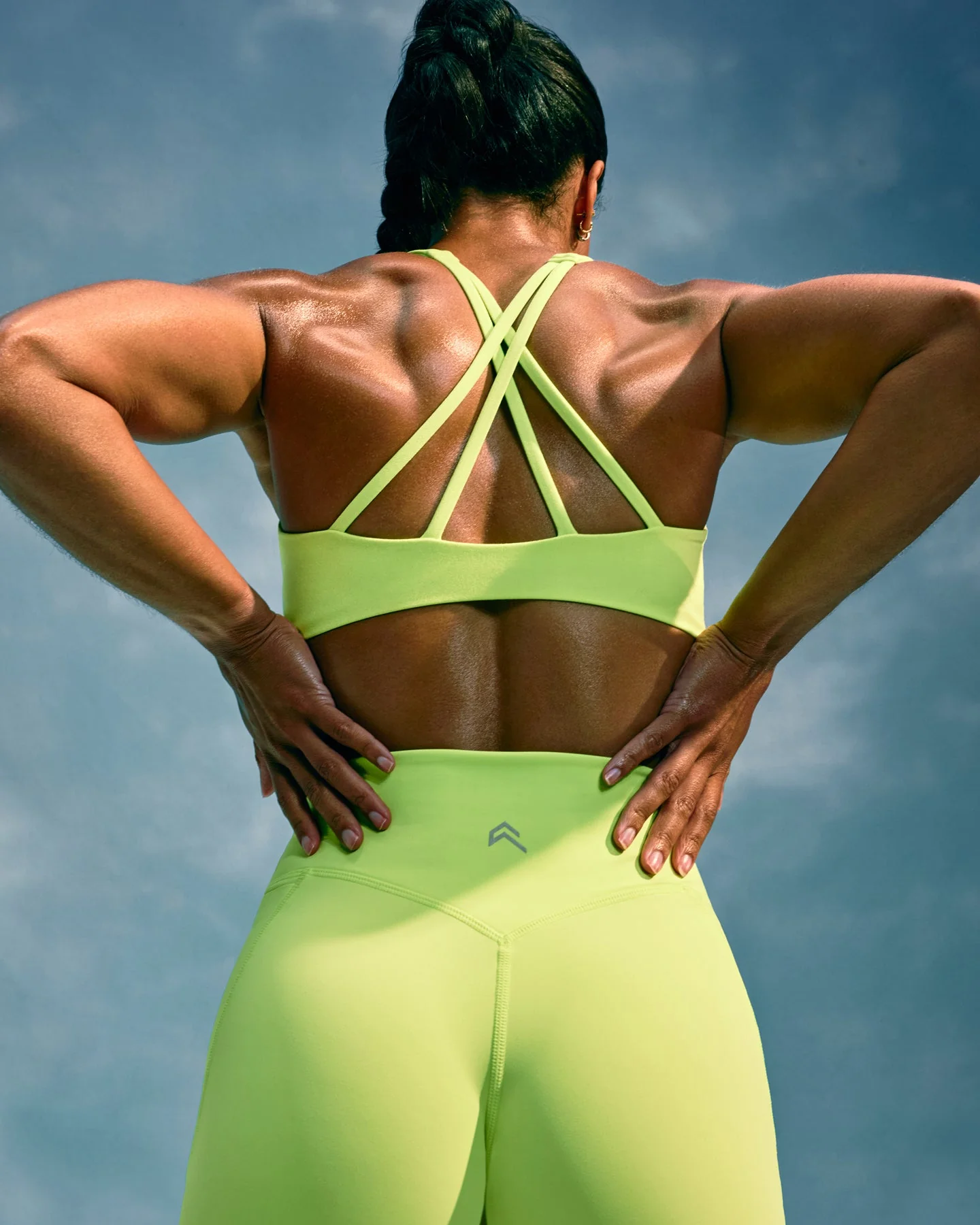 EasyLift™ High Neck Sports Bra with Grey Logo | Citrus Green - Image 2