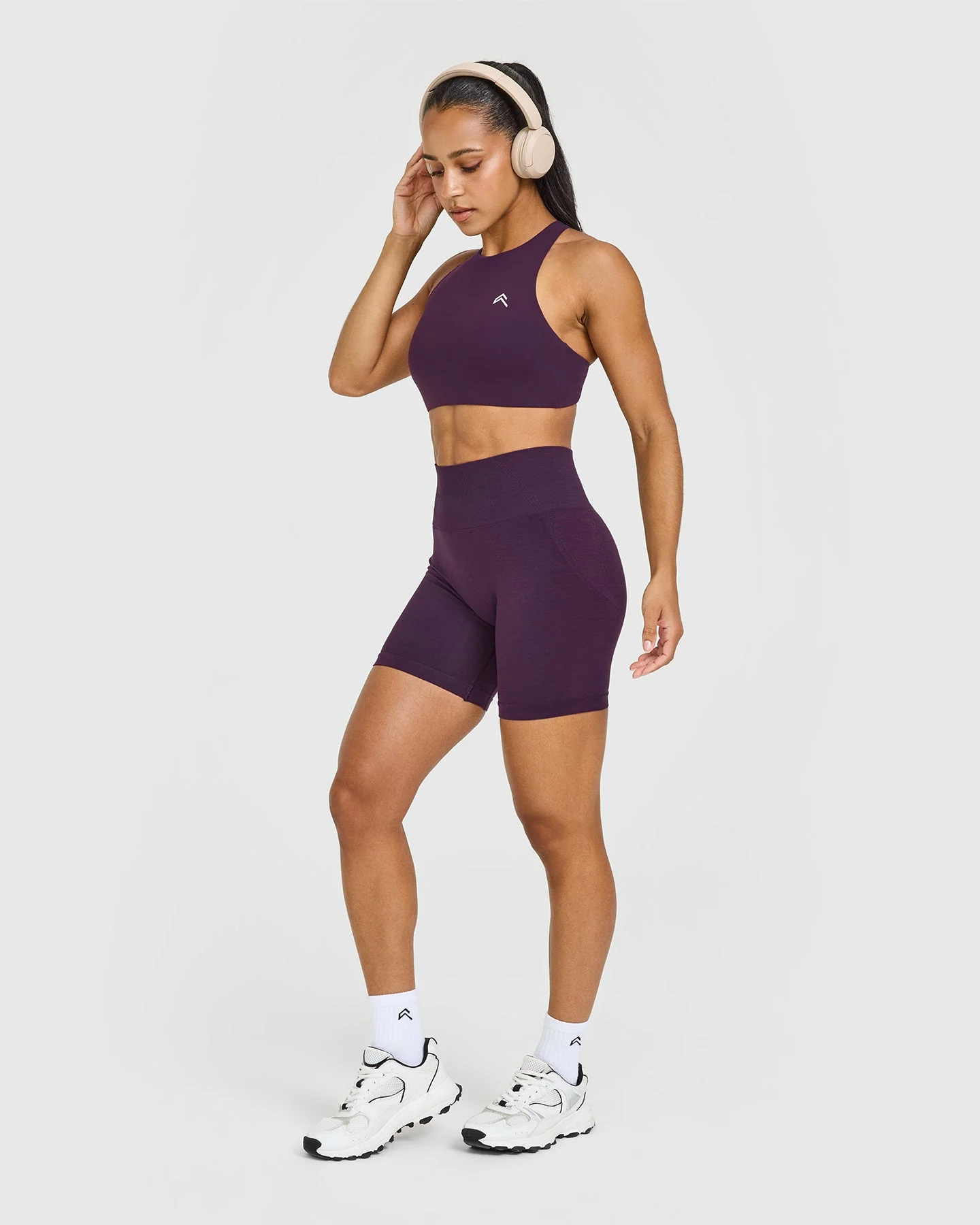 EasyLift™ High Neck Sports Bra with White Logo | Blackberry Purple - Image 3