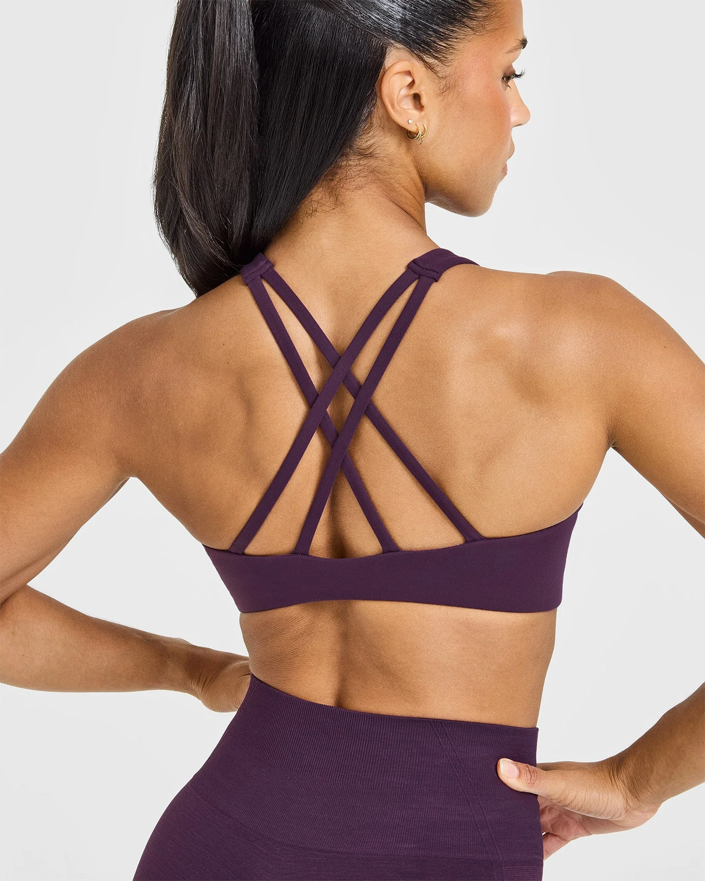 EasyLift™ High Neck Sports Bra with White Logo | Blackberry Purple - Image 4