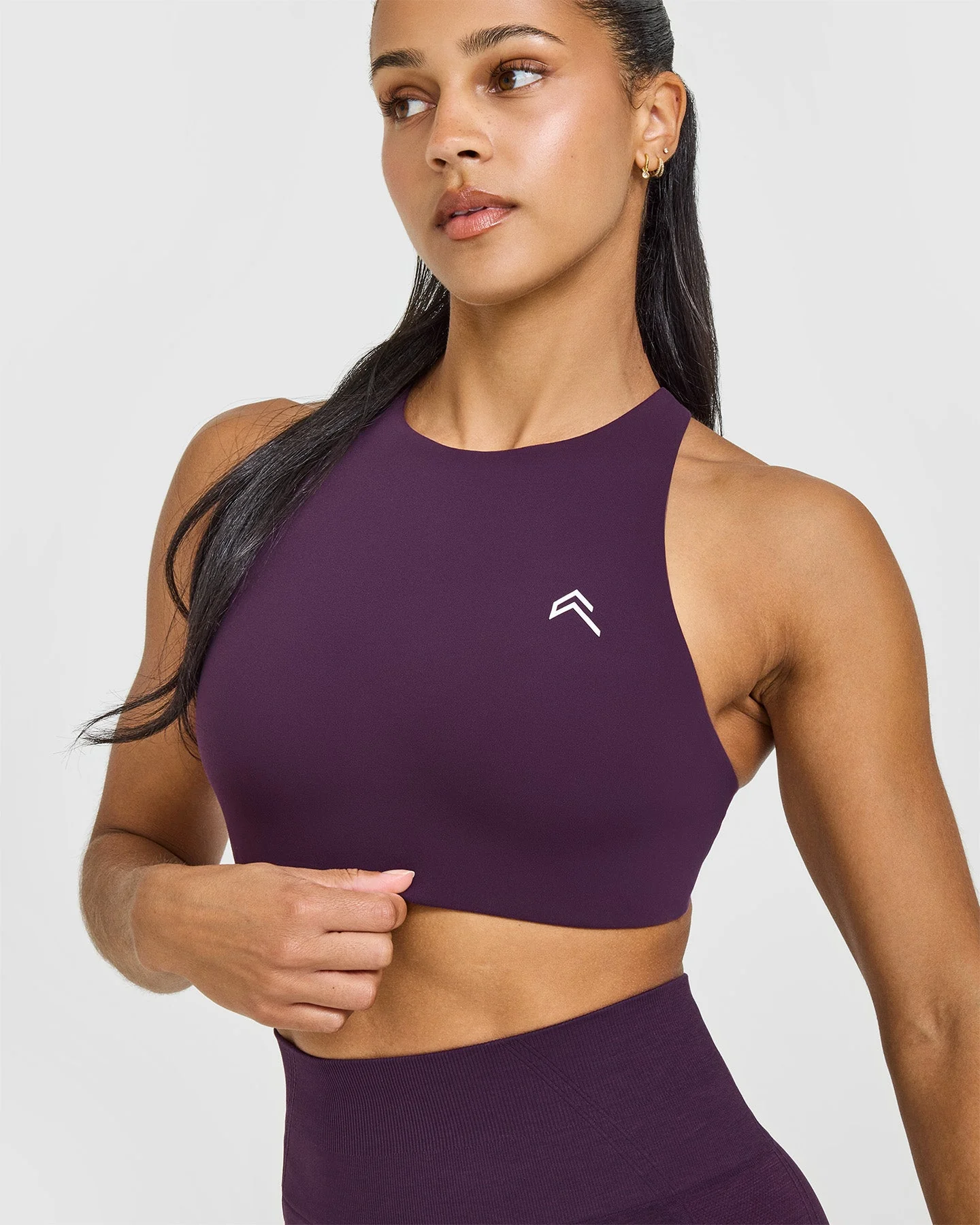 EasyLift™ High Neck Sports Bra with White Logo | Blackberry Purple - Image 5
