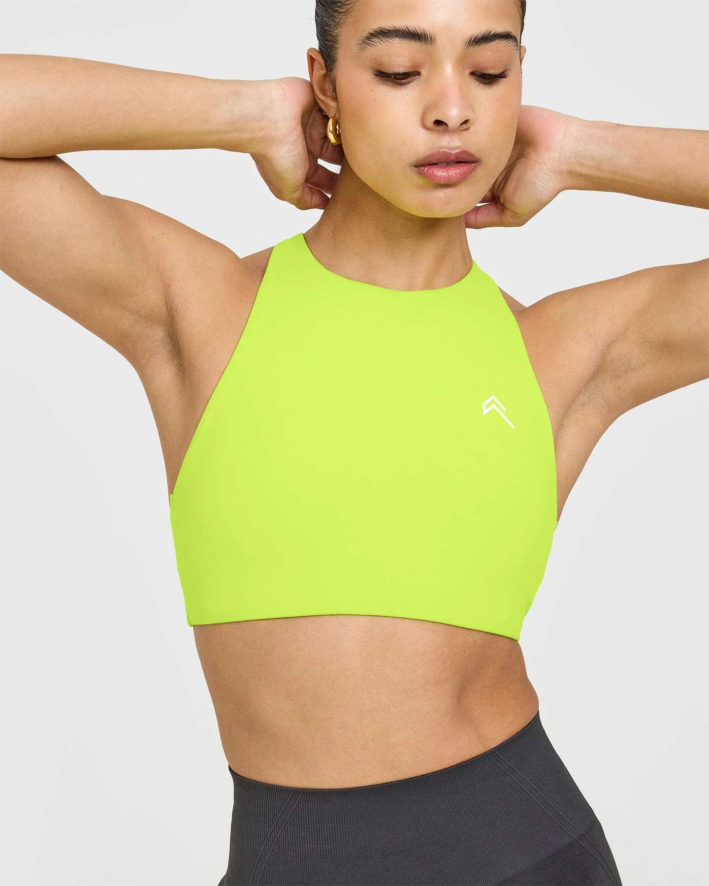 EasyLift™ High Neck Sports Bra with White Logo | Charged Lime Green - Image 5