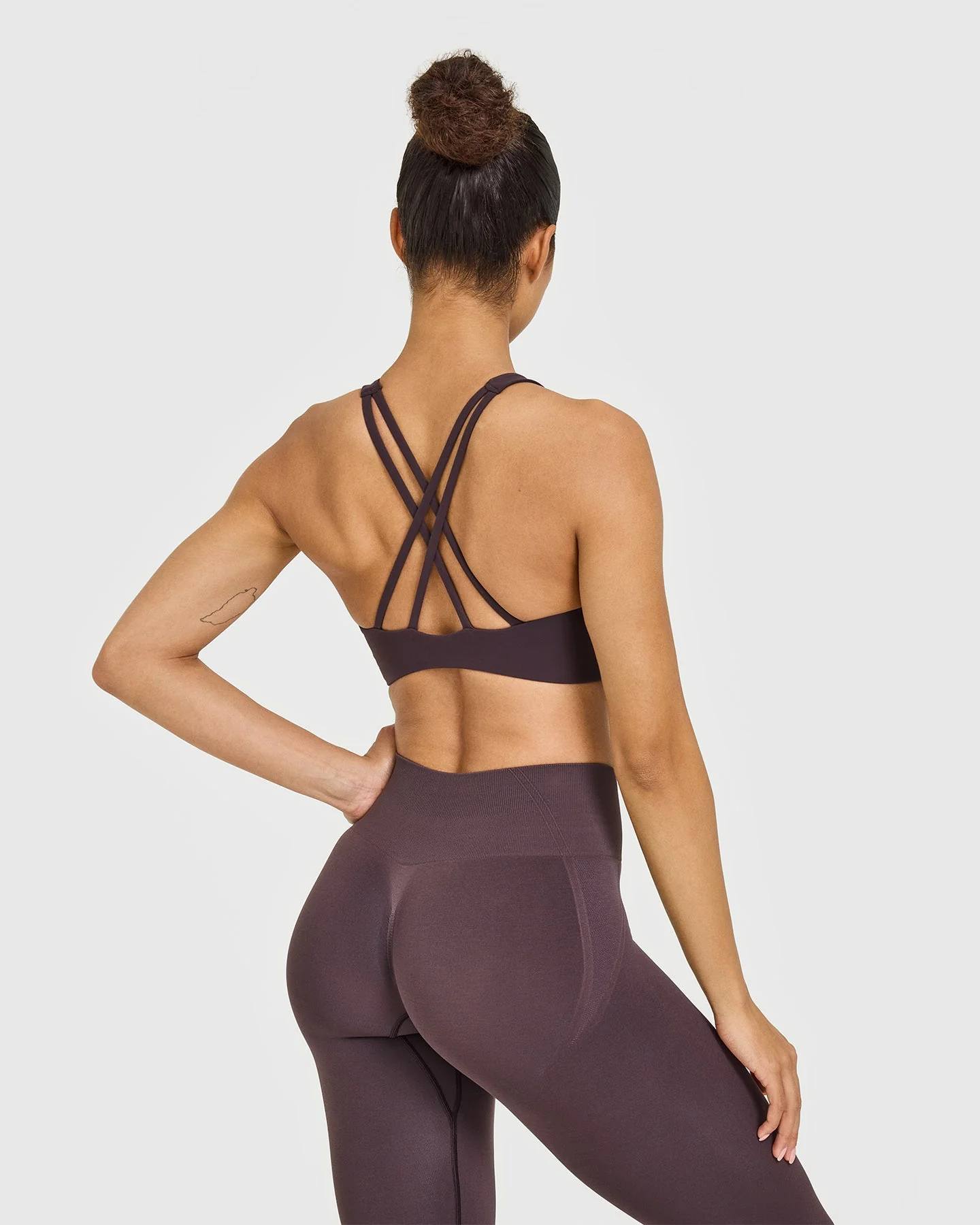 EasyLift™ High Neck Sports Bra with White Logo | Dark Umber Brown - Image 6